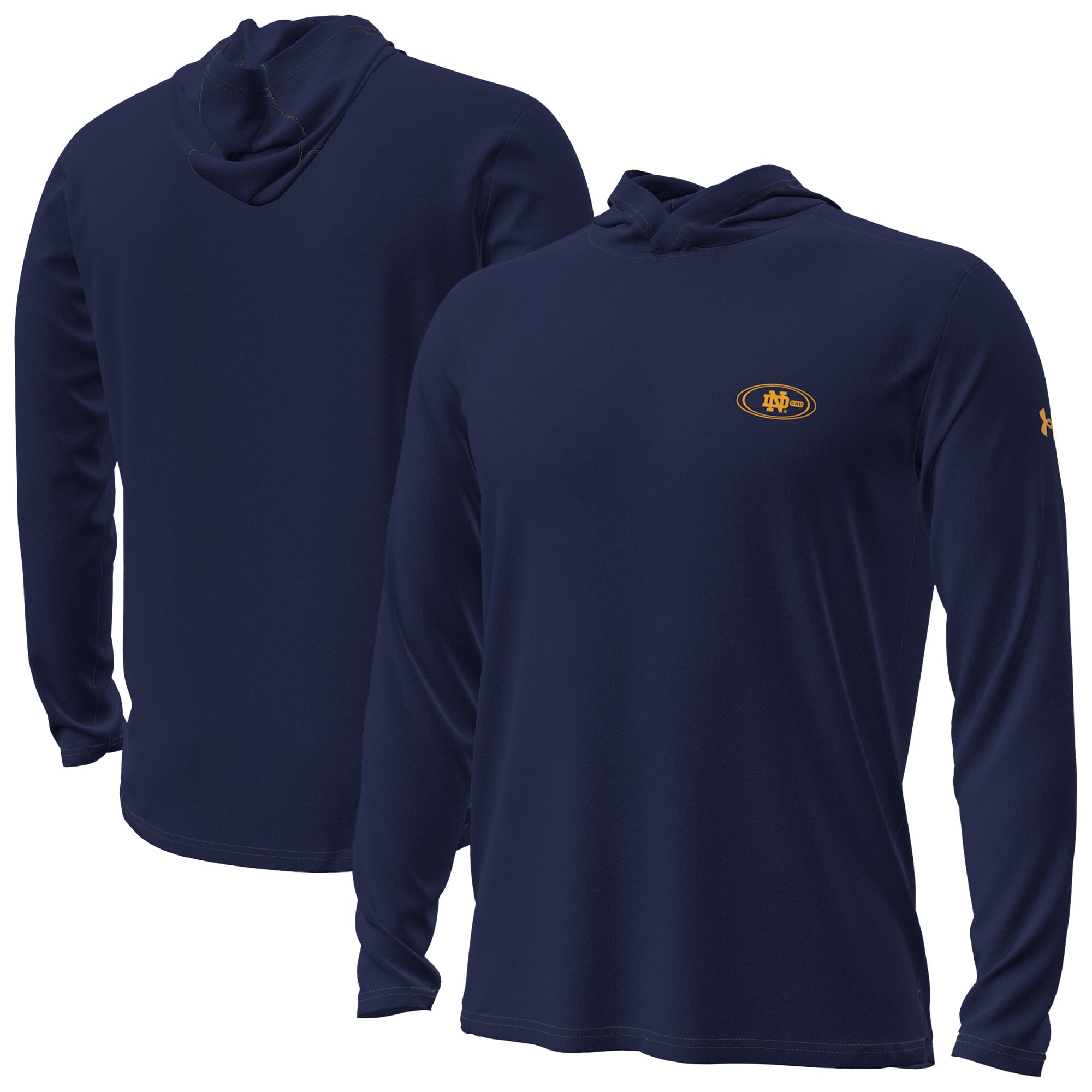 T-shirt à capuche manches longues Under Armour bleu marine Notre Dame Fighting Irish 2026 Sideline Vanish pour homme