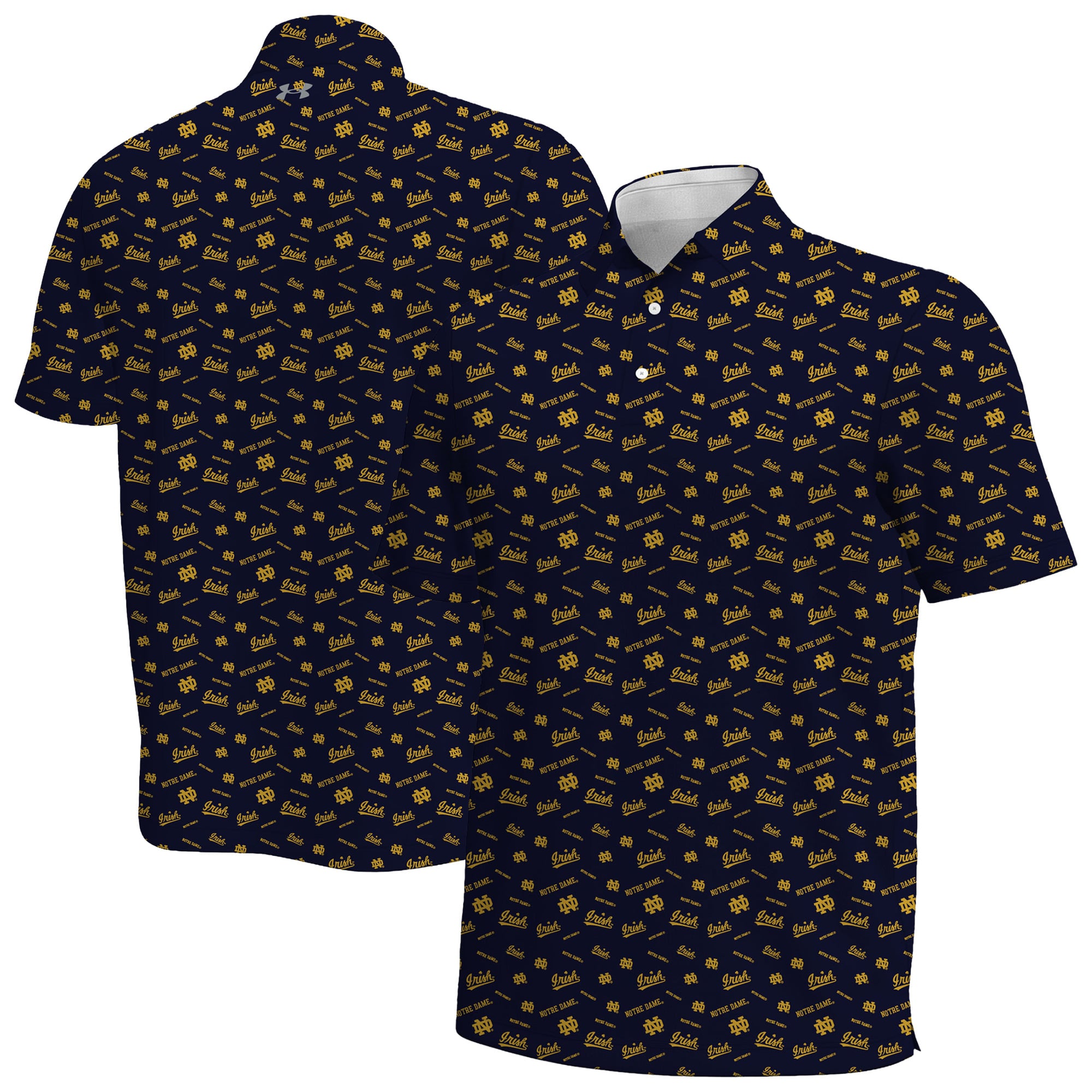 Polo Under Armour Armourfuse bleu marine pour homme, édition spéciale Notre Dame Fighting Irish.