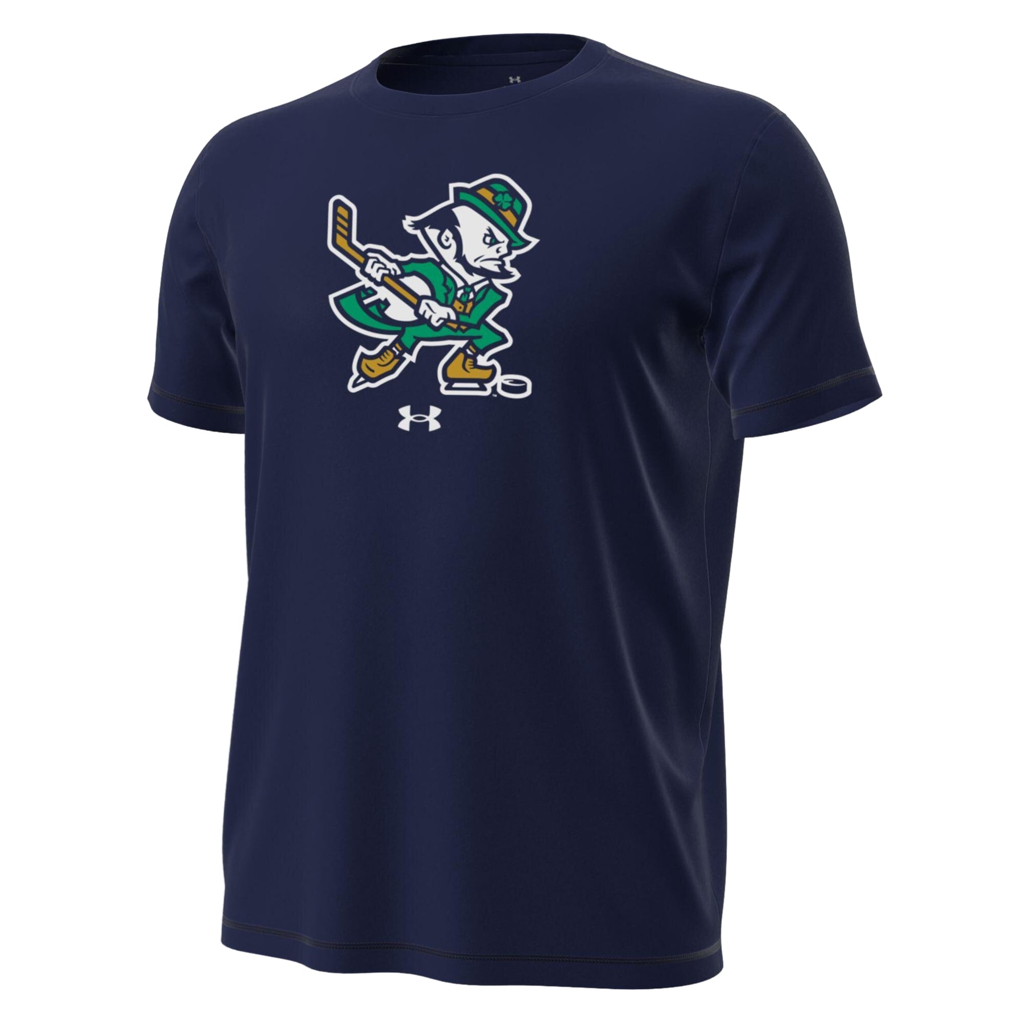 T-shirt technique extensible Under Armour bleu marine Notre Dame Fighting Irish Hockey Leprechaun pour homme