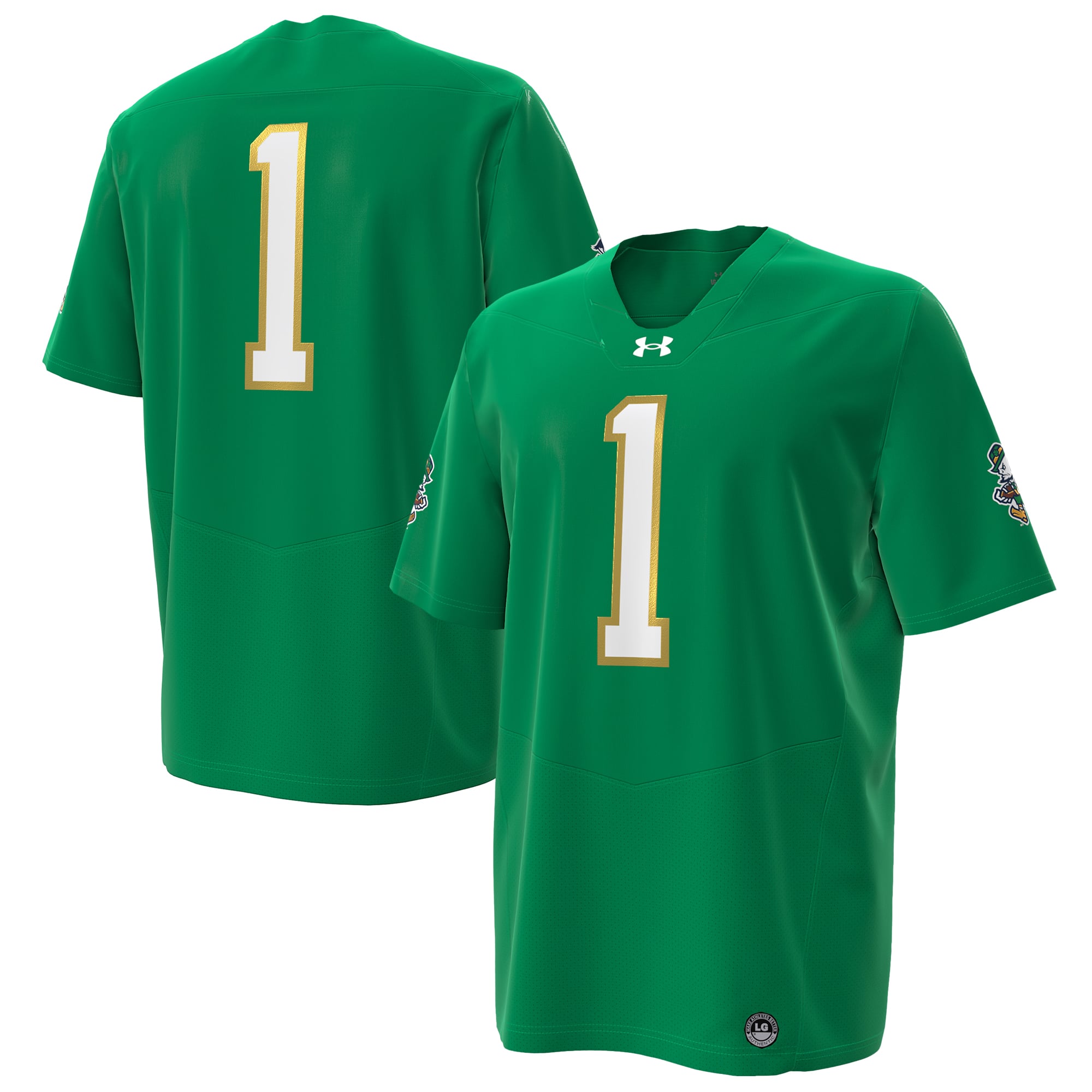 Maillot réplique de football américain Under Armour n°1 Kelly Green Notre Dame Fighting Irish pour homme