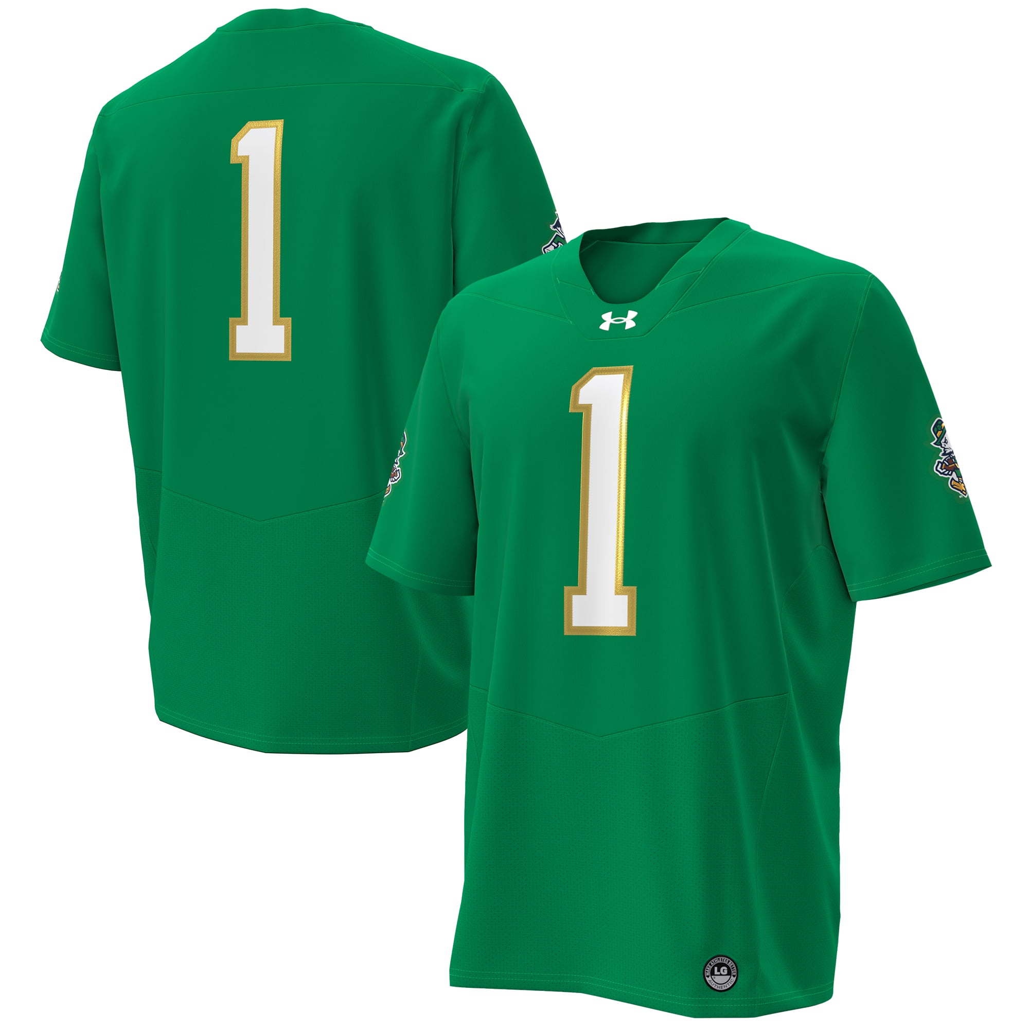 Maillot réplique de football américain Under Armour n° 1 Kelly Green Notre Dame Fighting Irish pour homme