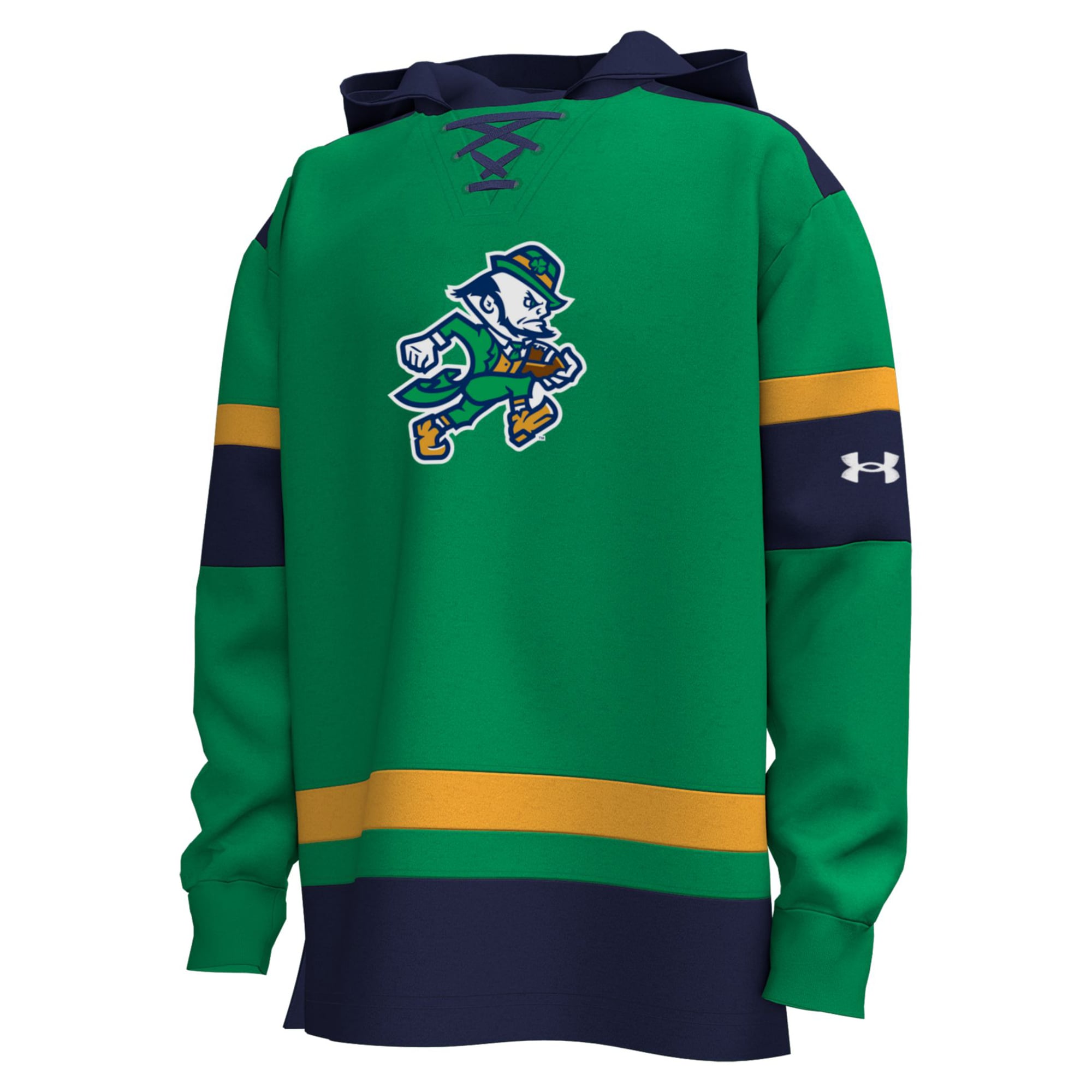 Sweat à capuche Under Armour vert Kelly n° 1 pour homme, aux couleurs des Fighting Irish de Notre Dame, les matchs hockey.