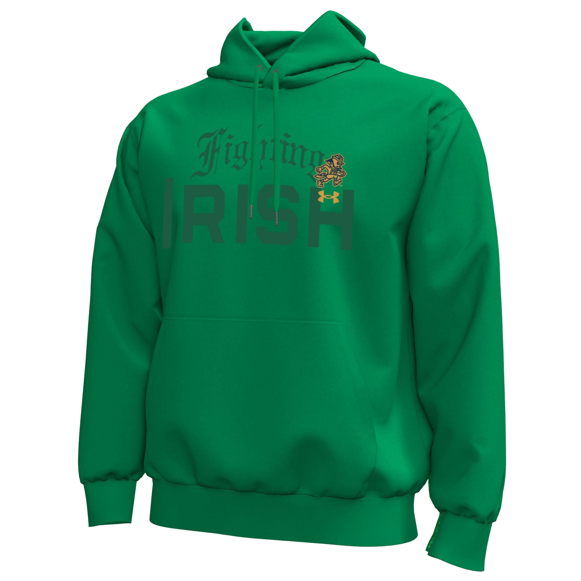 Sweat à capuche en polaire Under Armour pour homme, vert Kelly, Notre Dame Fighting Irish, Irish Wear, icône verte.