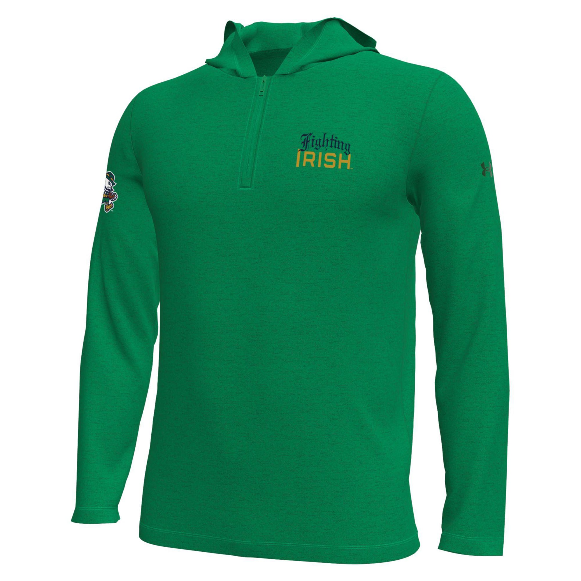 Men's Under Armour #1 Kelly Green Notre Dame Fighting Irish Wear Motion Quarter-Zip Long Sleeve Hooded T-Shirt