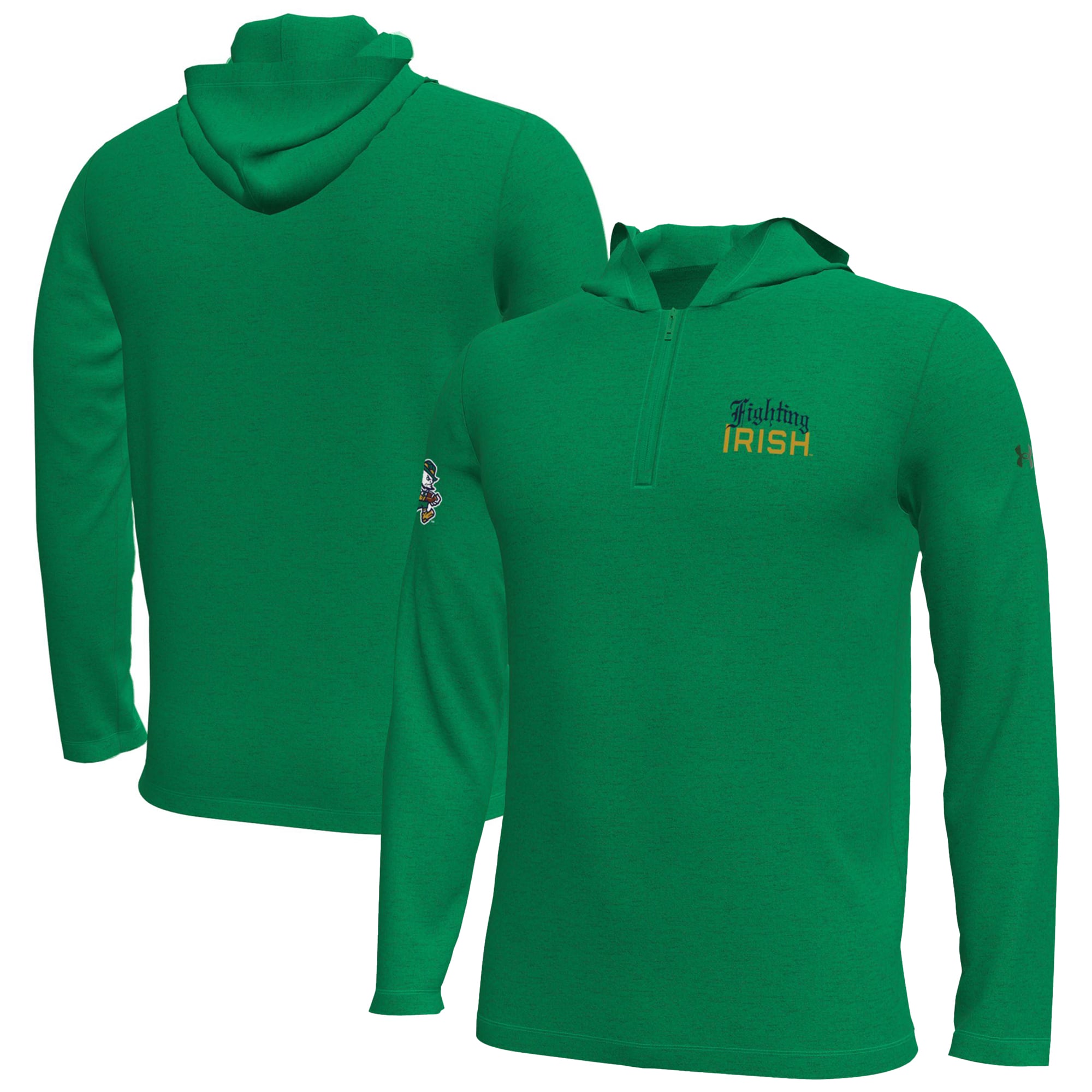 Men's Under Armour #1 Kelly Green Notre Dame Fighting Irish Wear Motion Quarter-Zip Long Sleeve Hooded T-Shirt