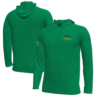 #1 Notre Dame Fighting Irish Under Armour Irish Wear Green Motion Quarter-Zip Long Sleeve Hooded T-Shirt - Kelly Green