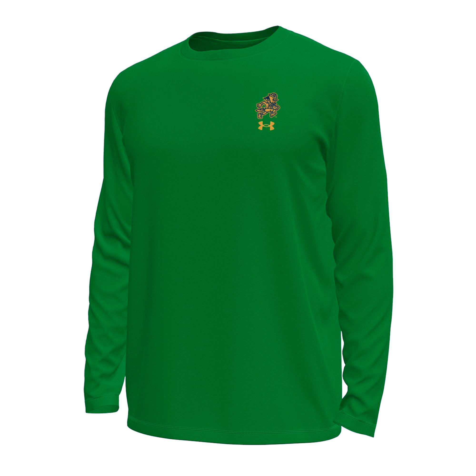 T-shirt à manches longues extensible Green Tech Under Armour n°1 Kelly Notre Dame Fighting Irish pour homme