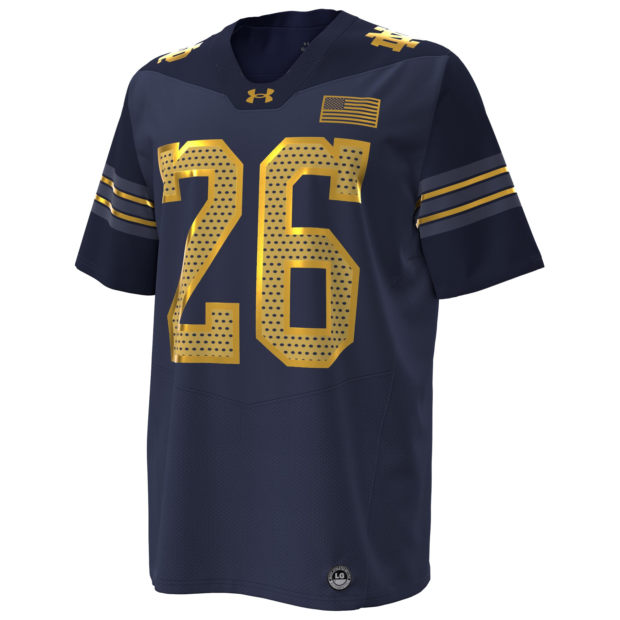 Maillot de football réplique Under Armour pour homme, n° 26, bleu marine, Notre Dame Fighting Irish, série Shamrock 2026