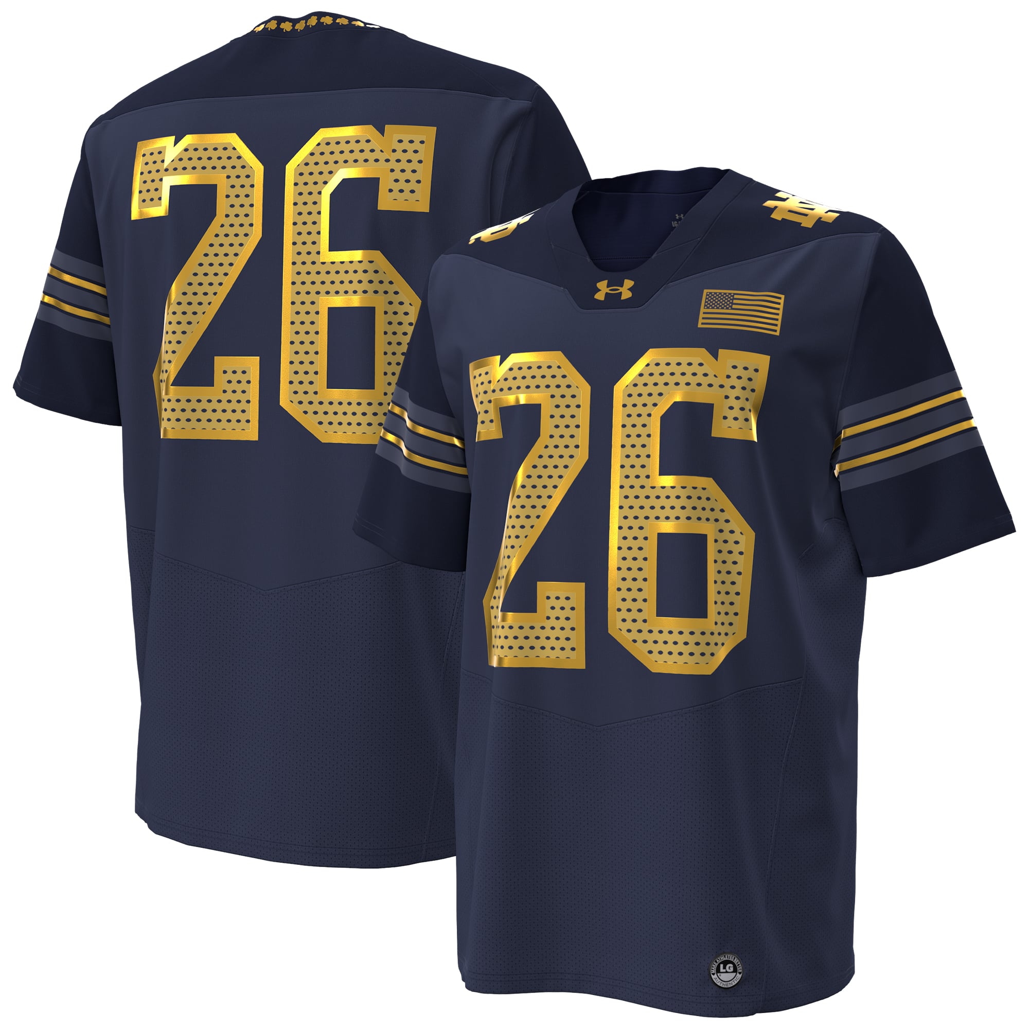 Maillot de football réplique Under Armour pour homme, n° 26, bleu marine, Notre Dame Fighting Irish, série Shamrock 2026