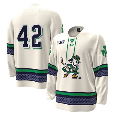 #42 Notre Dame Fighting Irish Under Armour Alternate Leprechaun Replica Hockey Jersey - White
