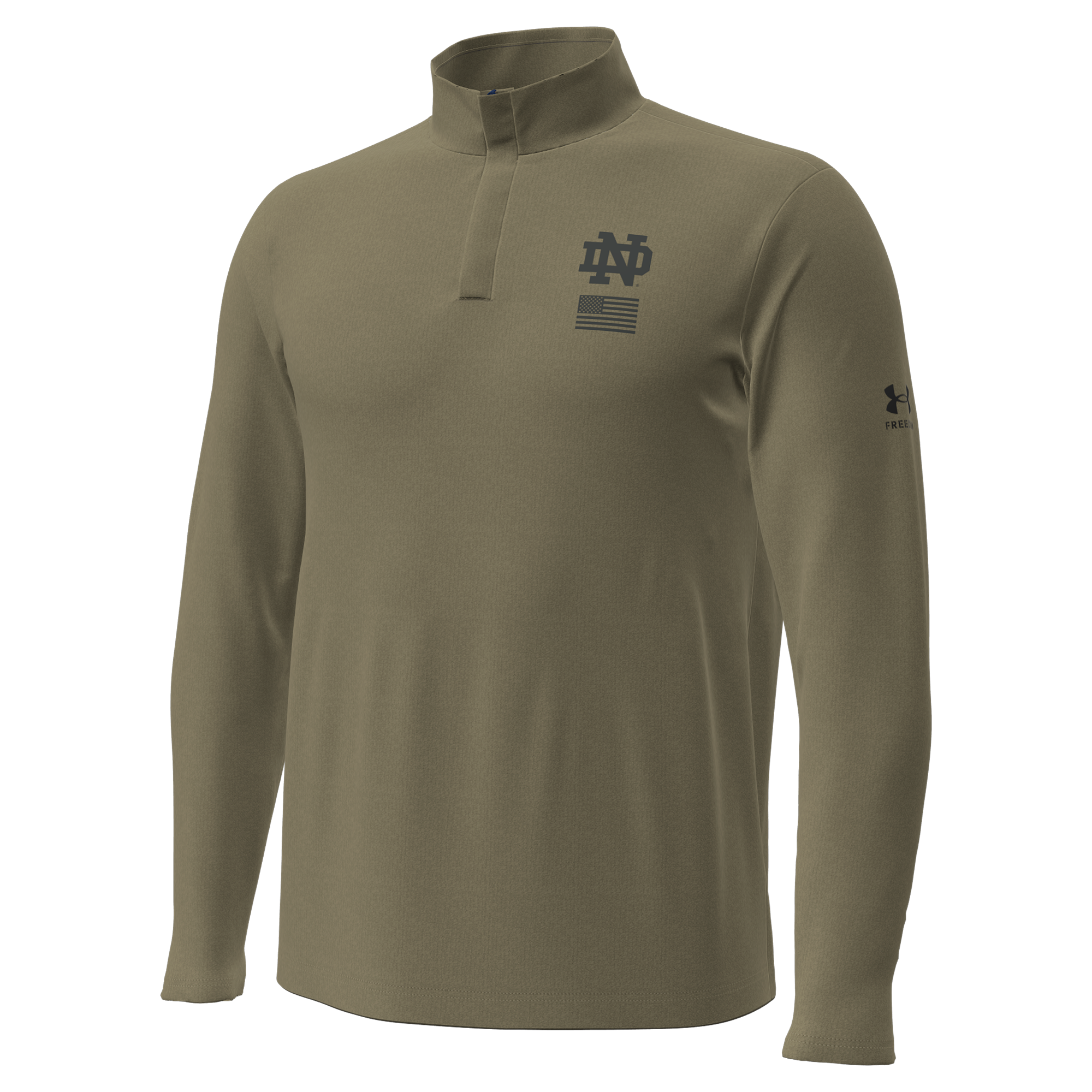 Pull à col zippé Under Armour pour homme, couleur beige Notre Dame Fighting Irish, collection Freedom 2026.