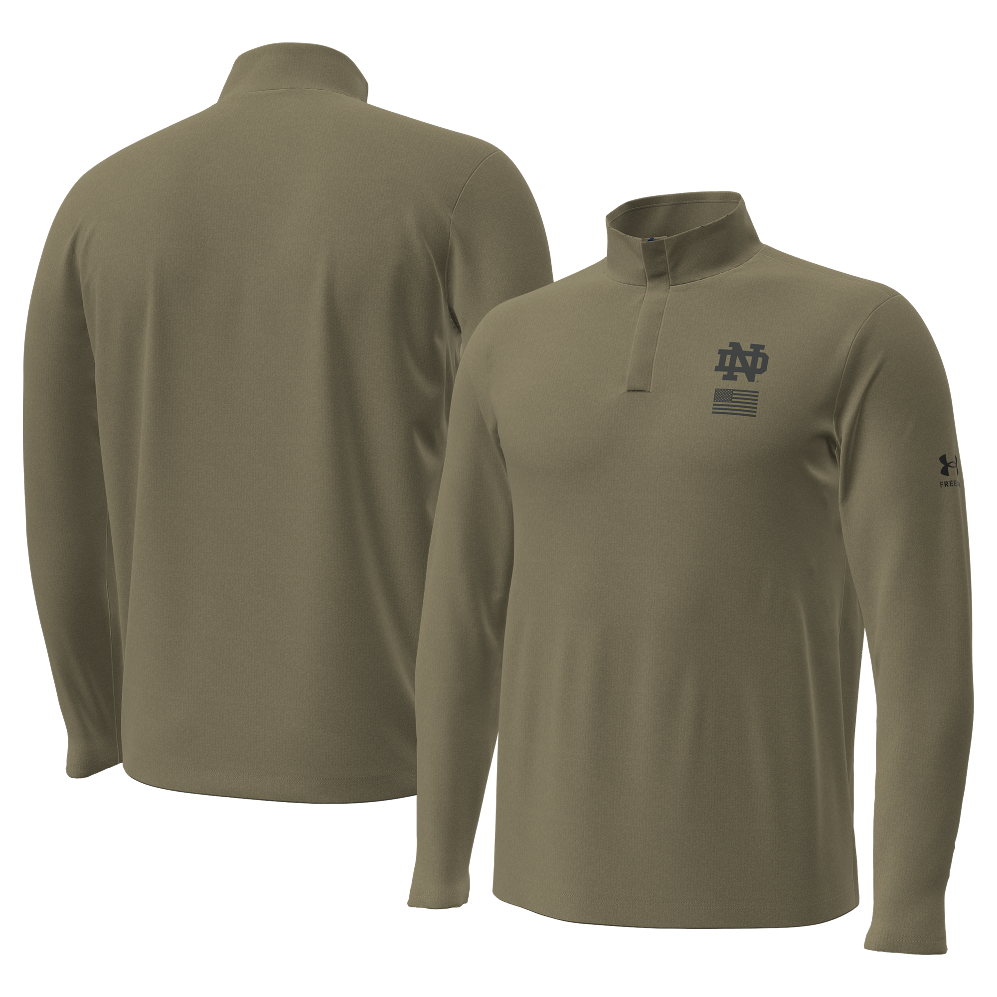 Pull à col zippé Under Armour pour homme, couleur beige Notre Dame Fighting Irish, collection Freedom 2026.