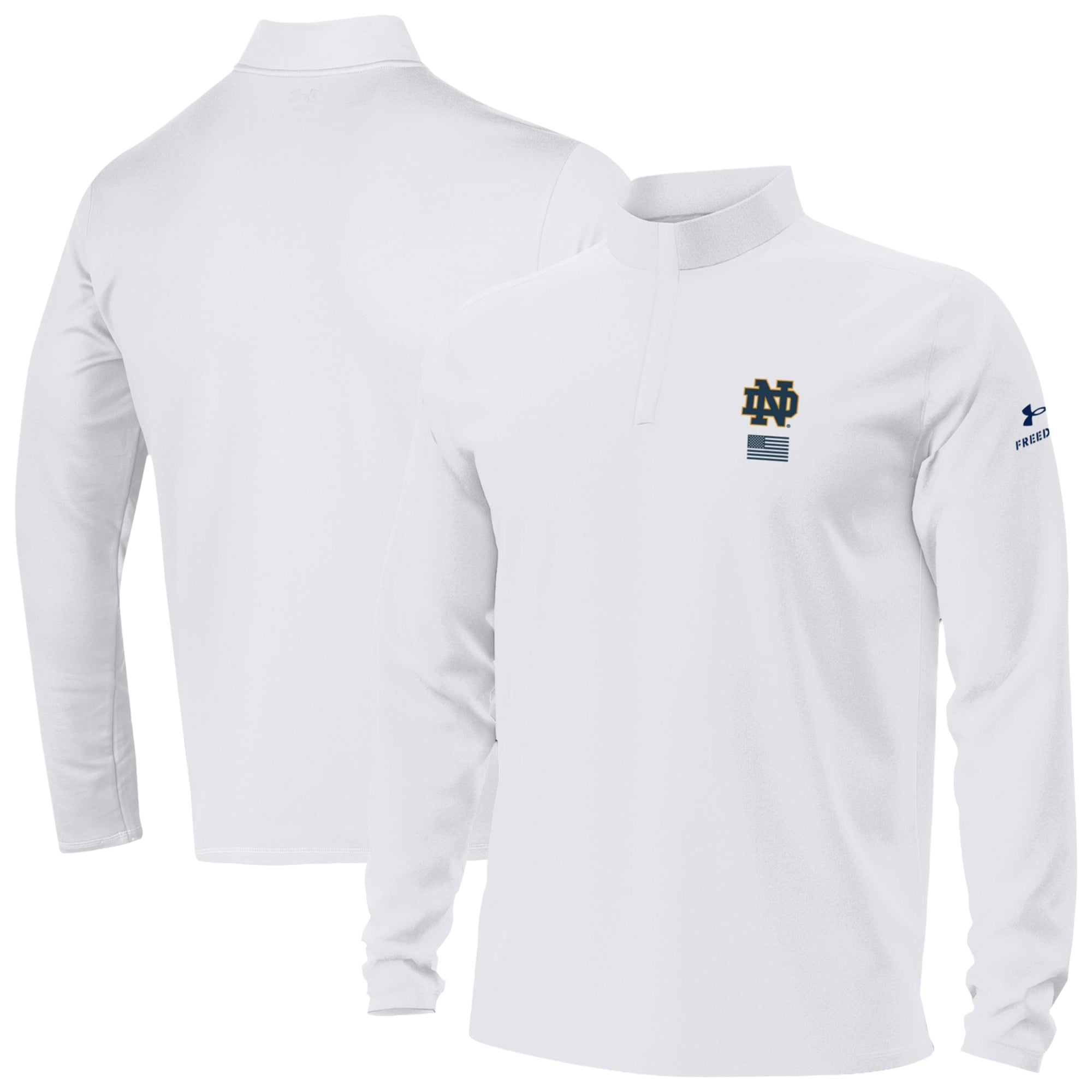 Pull à col zippé Under Armour blanc Notre Dame Fighting Irish 2026 Freedom Collection Motion pour homme
