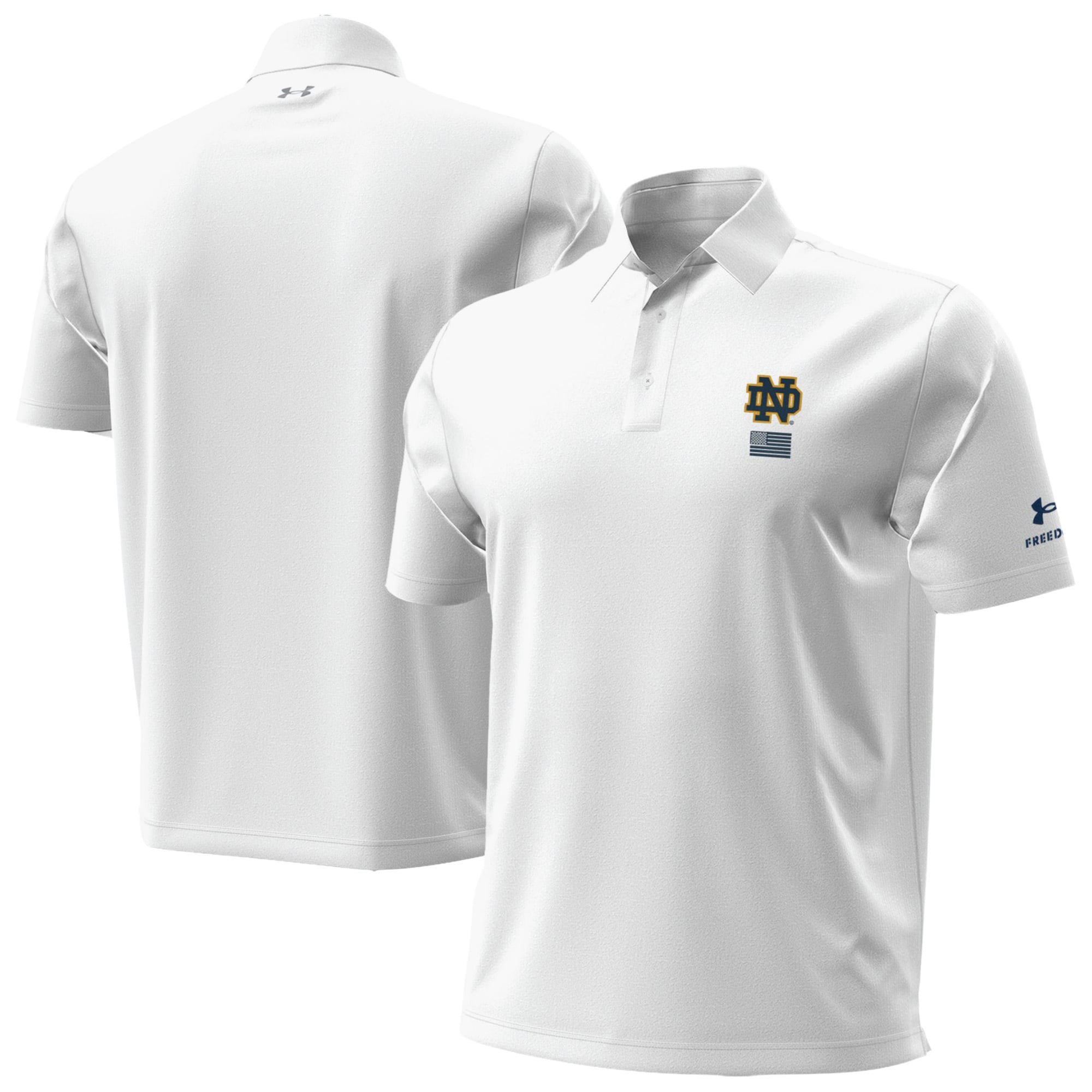 Polo Under Armour blanc pour homme, collection Freedom 2026, Notre Dame Fighting Irish