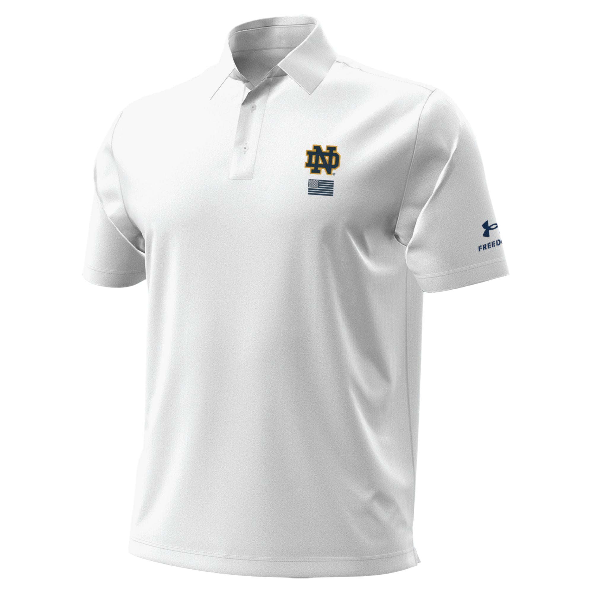 Polo Under Armour blanc pour homme, collection Freedom 2026, Notre Dame Fighting Irish