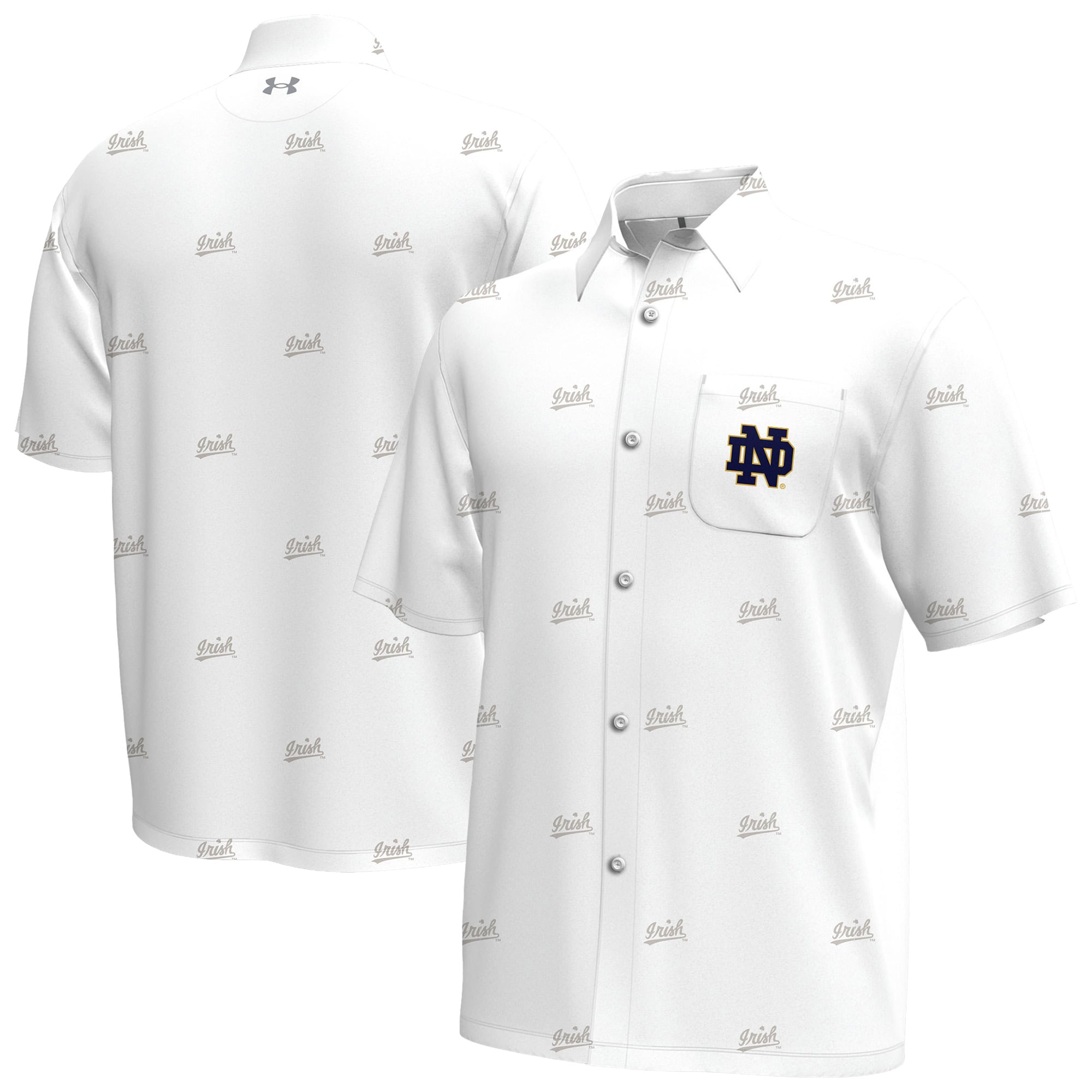 Men's Under Armour White Notre Dame Fighting Irish Gameday Armourfuse Button-Up Shirt