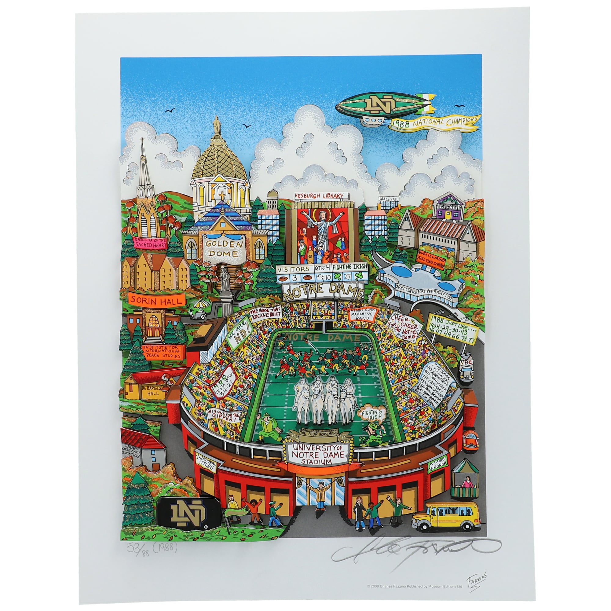Notre Dame Fighting Irish 1988 National Champs Fazzino Pop Art