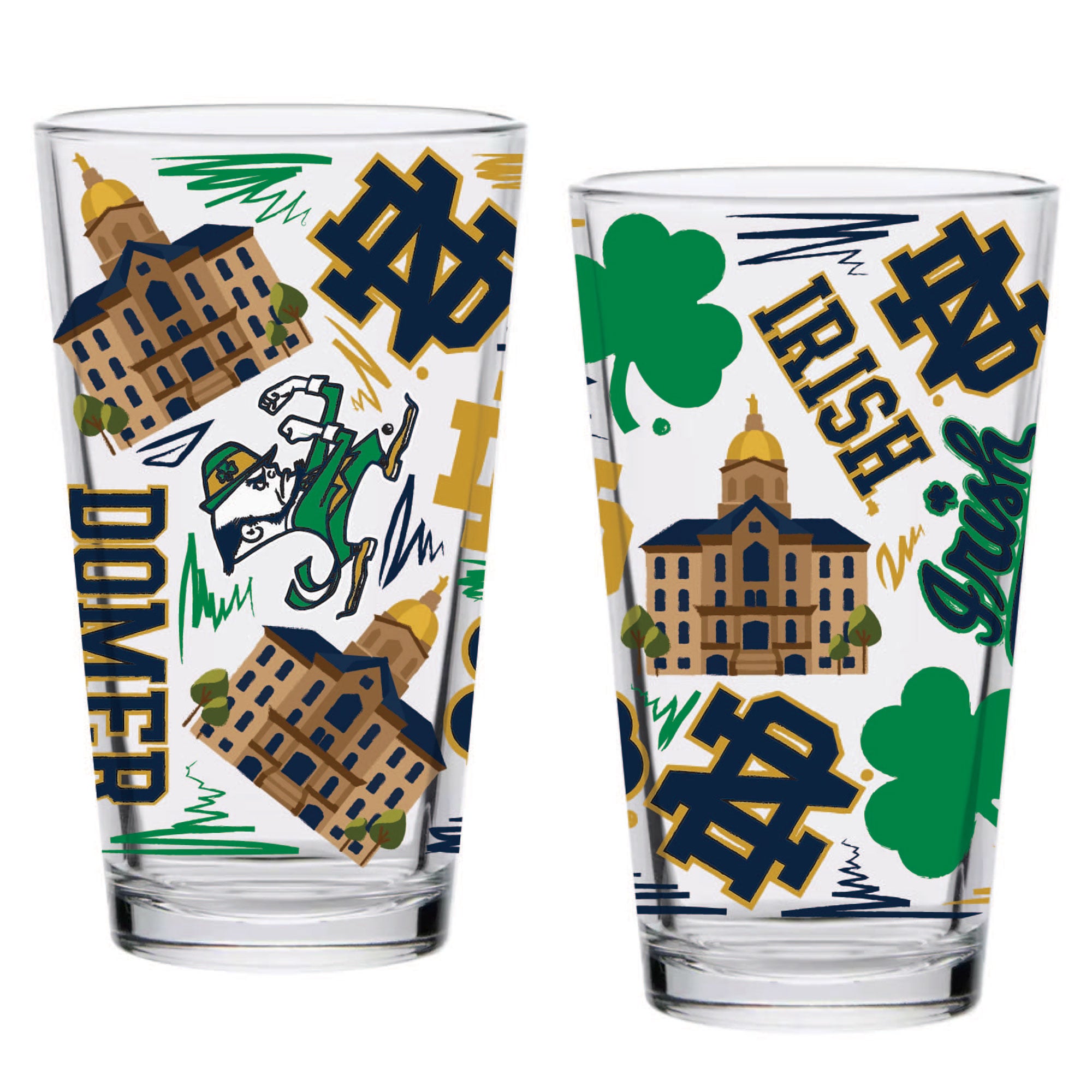 Lot de 2 verres à bière locaux de 16 oz des Fighting Irish de Notre Dame