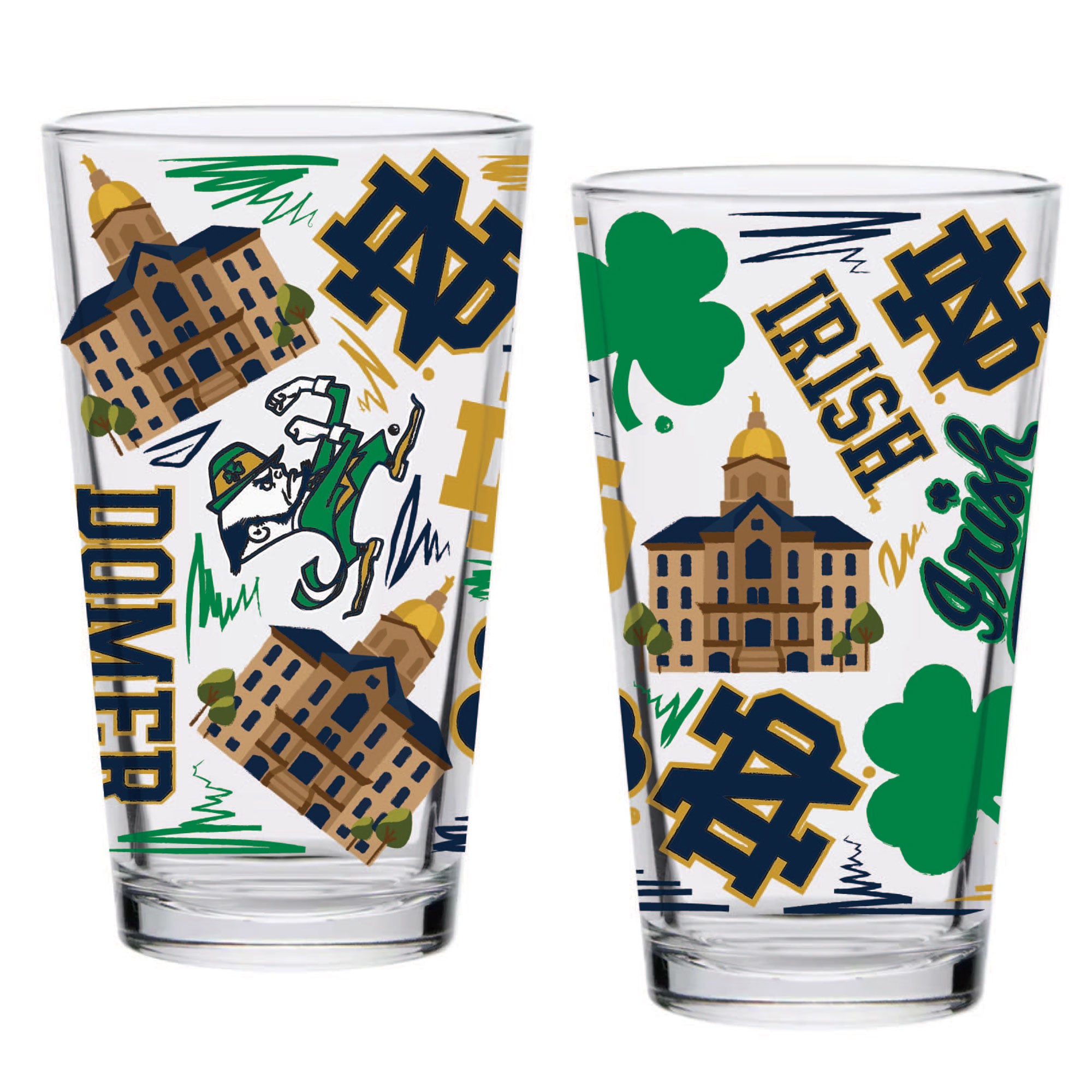 Lot de 2 verres à bière locaux de 16 oz des Fighting Irish de Notre Dame
