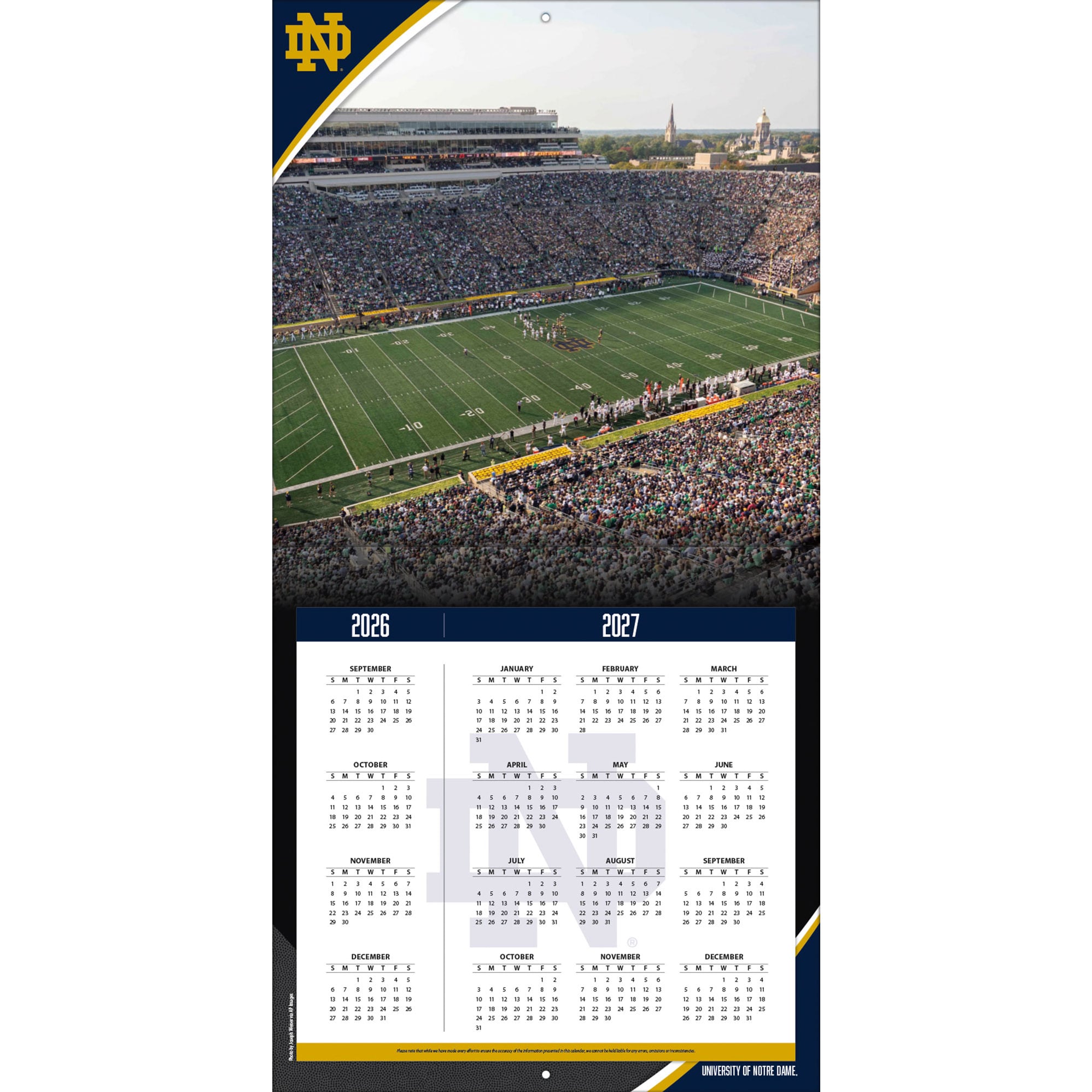 Notre Dame Fighting Irish 2027 12” x 12” Team Wall Calendar