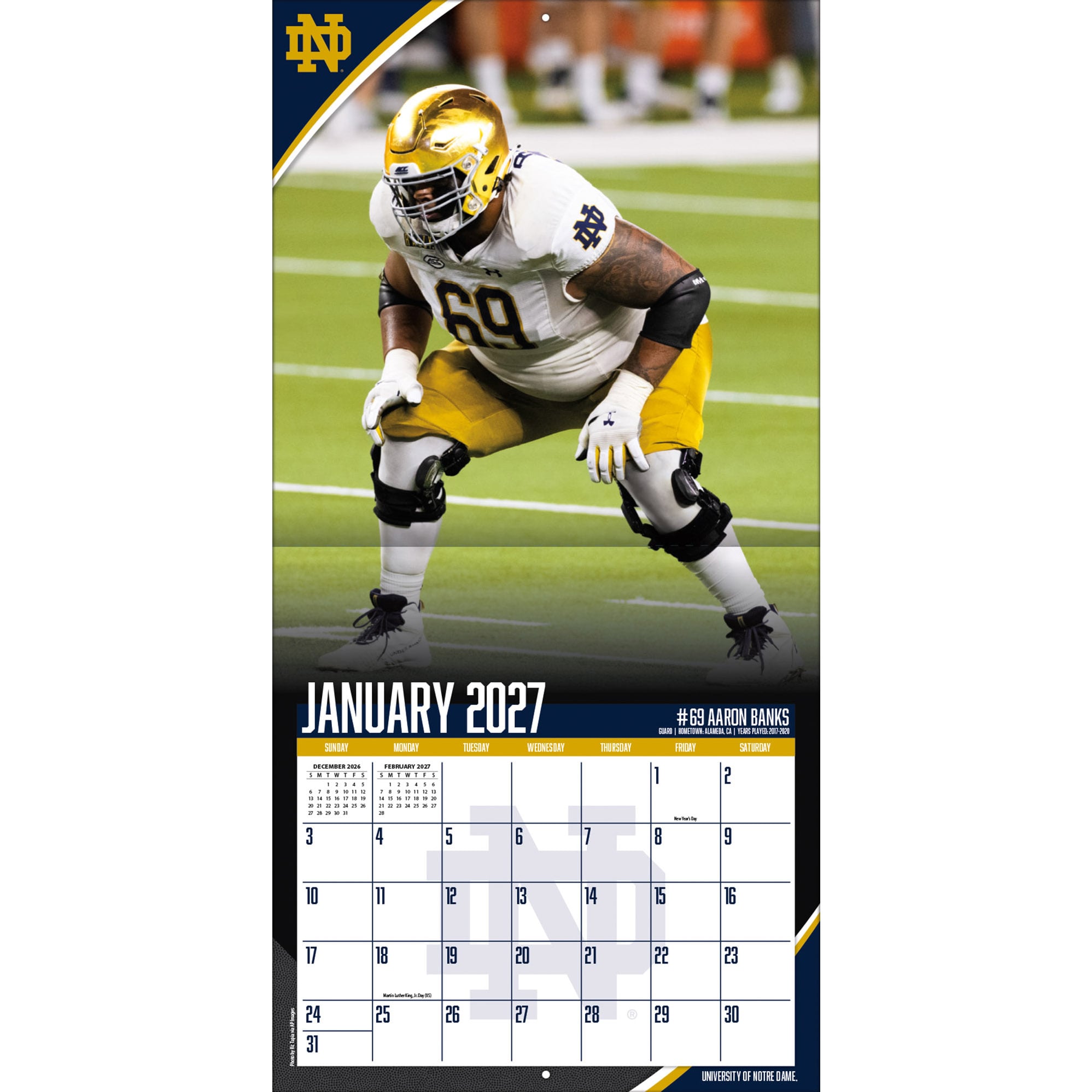 Notre Dame Fighting Irish 2027 12” x 12” Team Wall Calendar