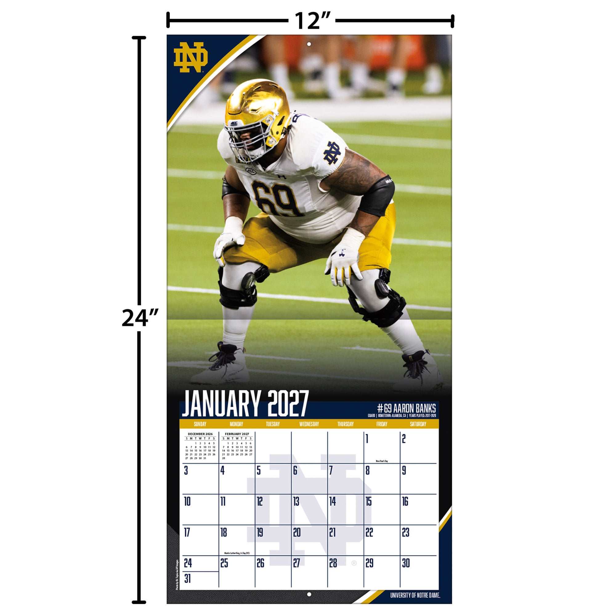 Notre Dame Fighting Irish 2027 12” x 12” Team Wall Calendar