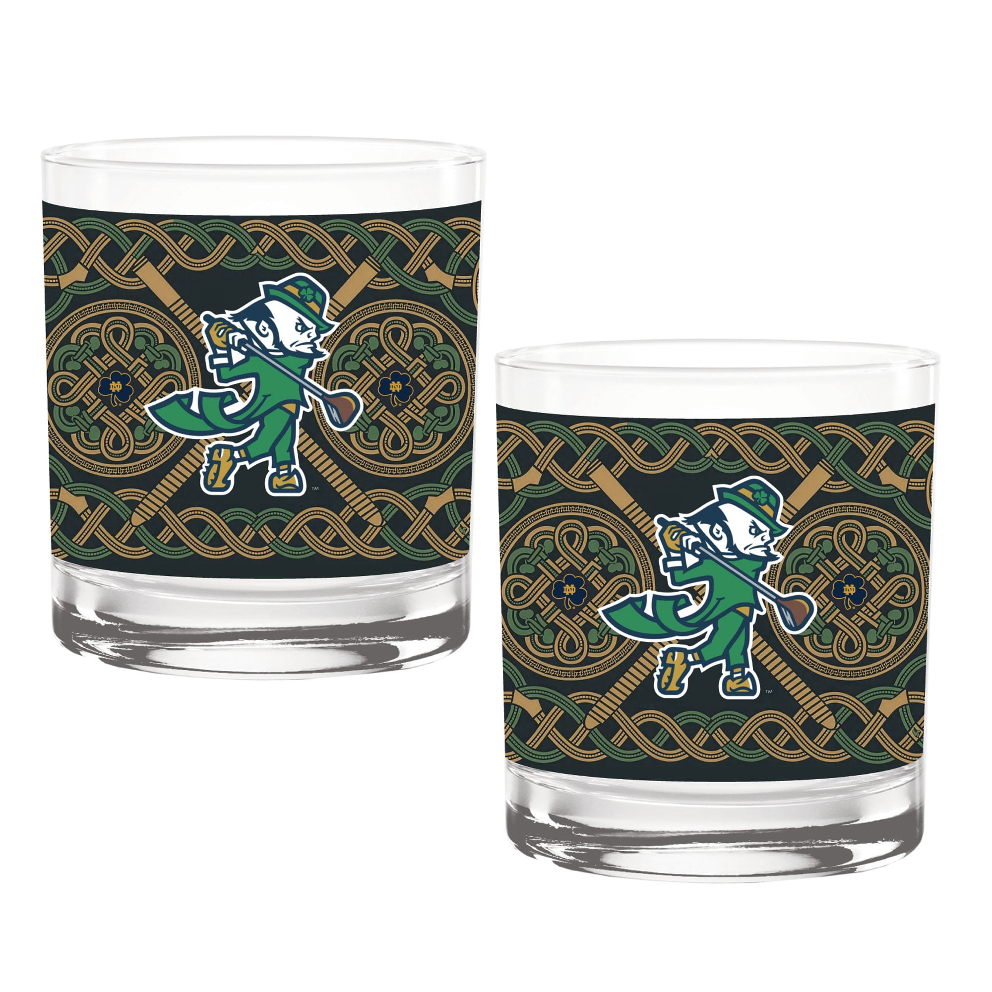 Ensemble de deux verres à whisky Notre Dame Fighting Irish Golf Leprechaun de 414 ml