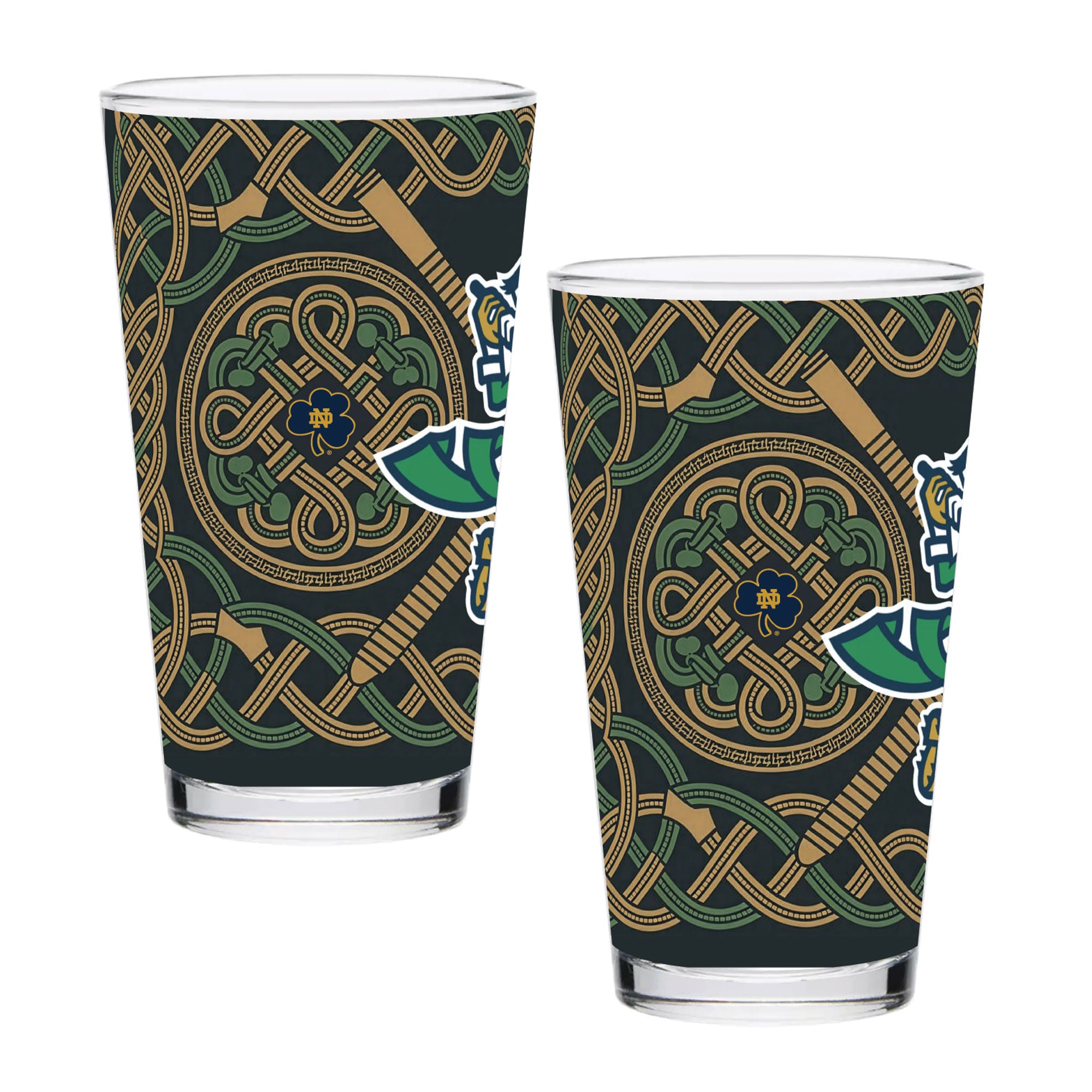 Ensemble de deux verres à bière de 47 cl (16 oz) Notre Dame Fighting Irish Golf Leprechaun
