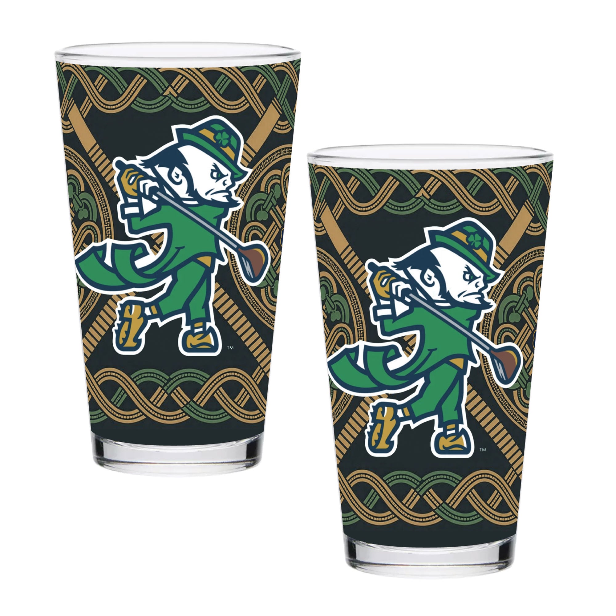 Ensemble de deux verres à bière de 47 cl (16 oz) Notre Dame Fighting Irish Golf Leprechaun