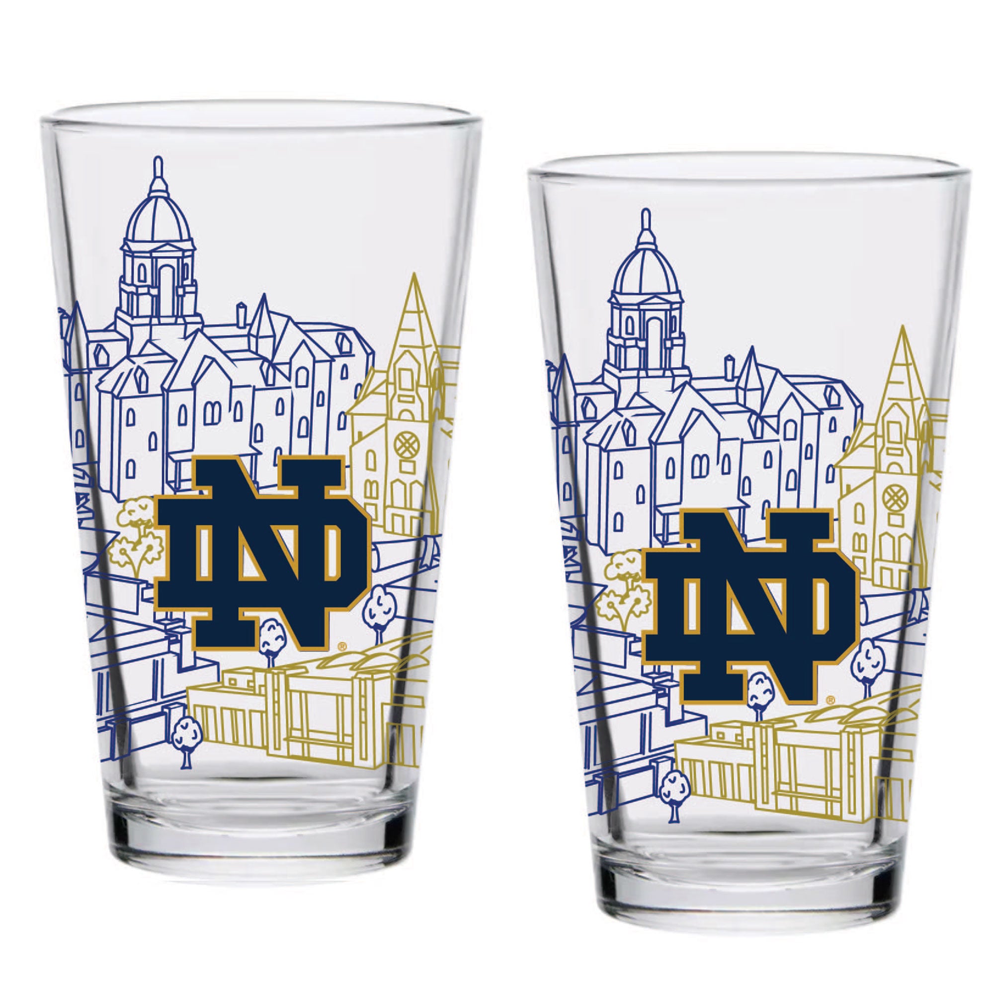 Notre Dame Fighting Irish Lot de deux 16oz. Ensemble de verres à pinte Campus Line Art