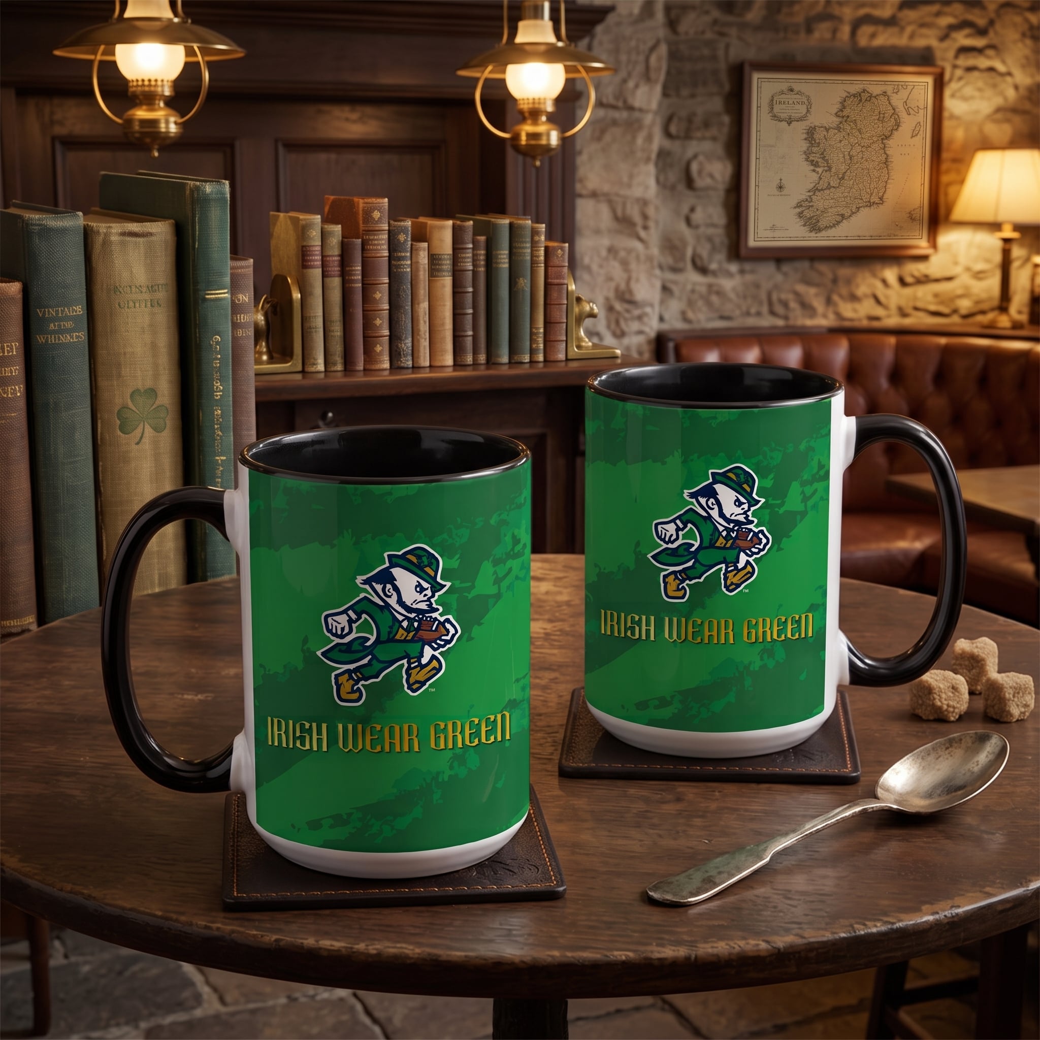 Notre Dame Fighting Irish Two-Piece Irish Wear Green Football Leprechaun 15oz. Ceramic Mug