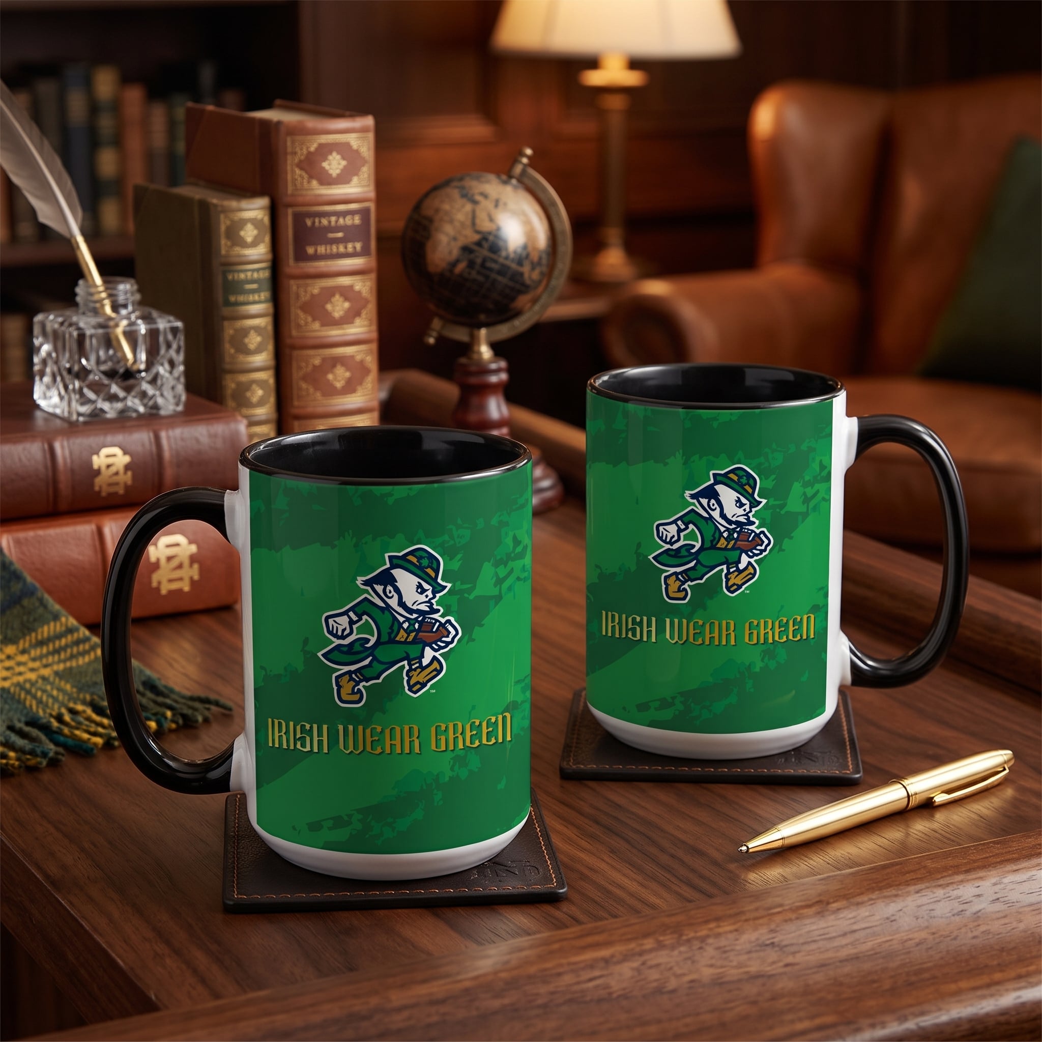 Notre Dame Fighting Irish Two-Piece Irish Wear Green Football Leprechaun 15oz. Ceramic Mug