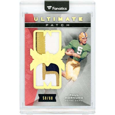 Paul Hornung Notre Dame Fighting Irish 2013 Upper Deck Ultimate Collection Ultimate Patches Dual Tri-Color Jersey Relics #UJ-PH #58/60 Card