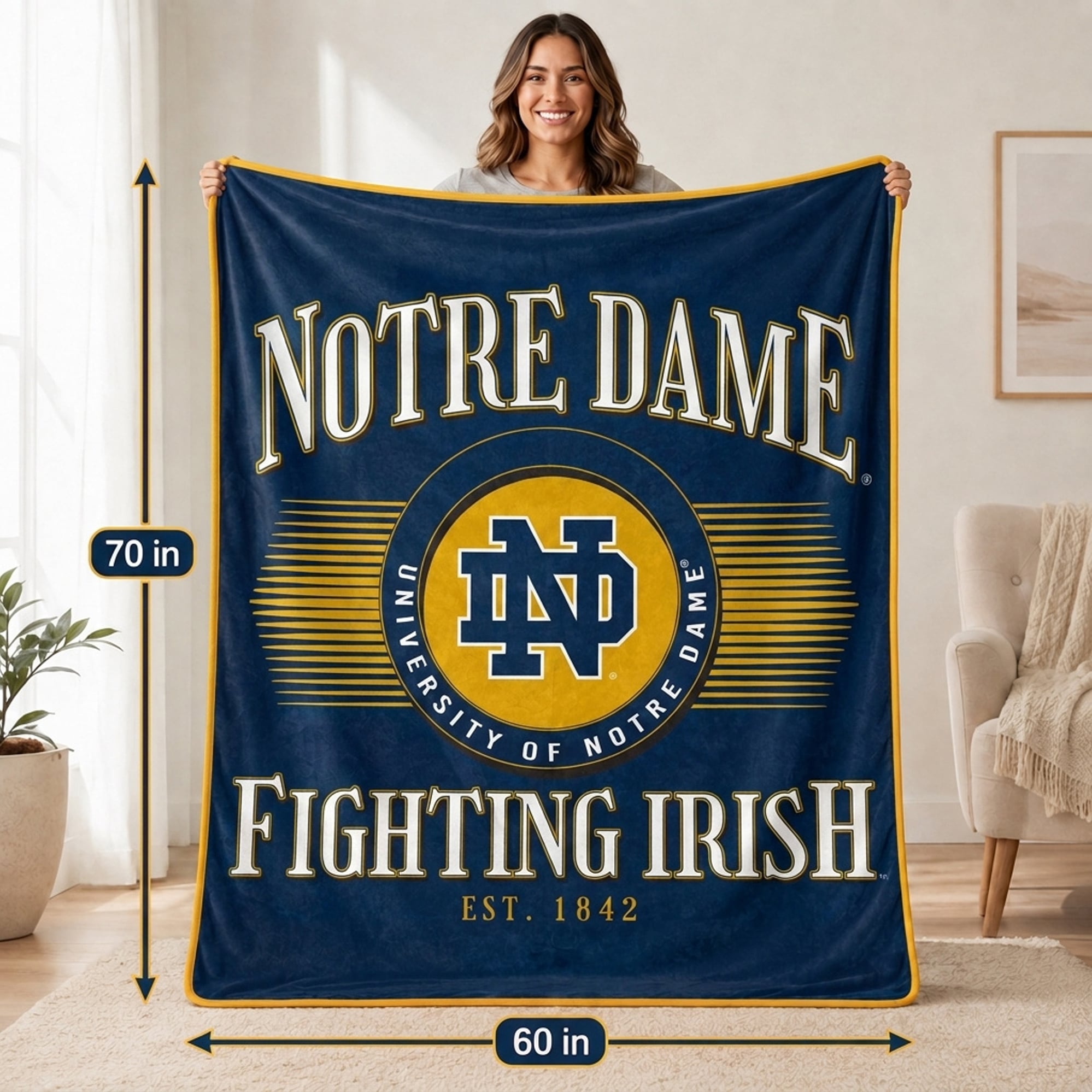 Couverture Pegasus Notre Dame Fighting Irish Spotlight Arch 60" x 70" ultra douce