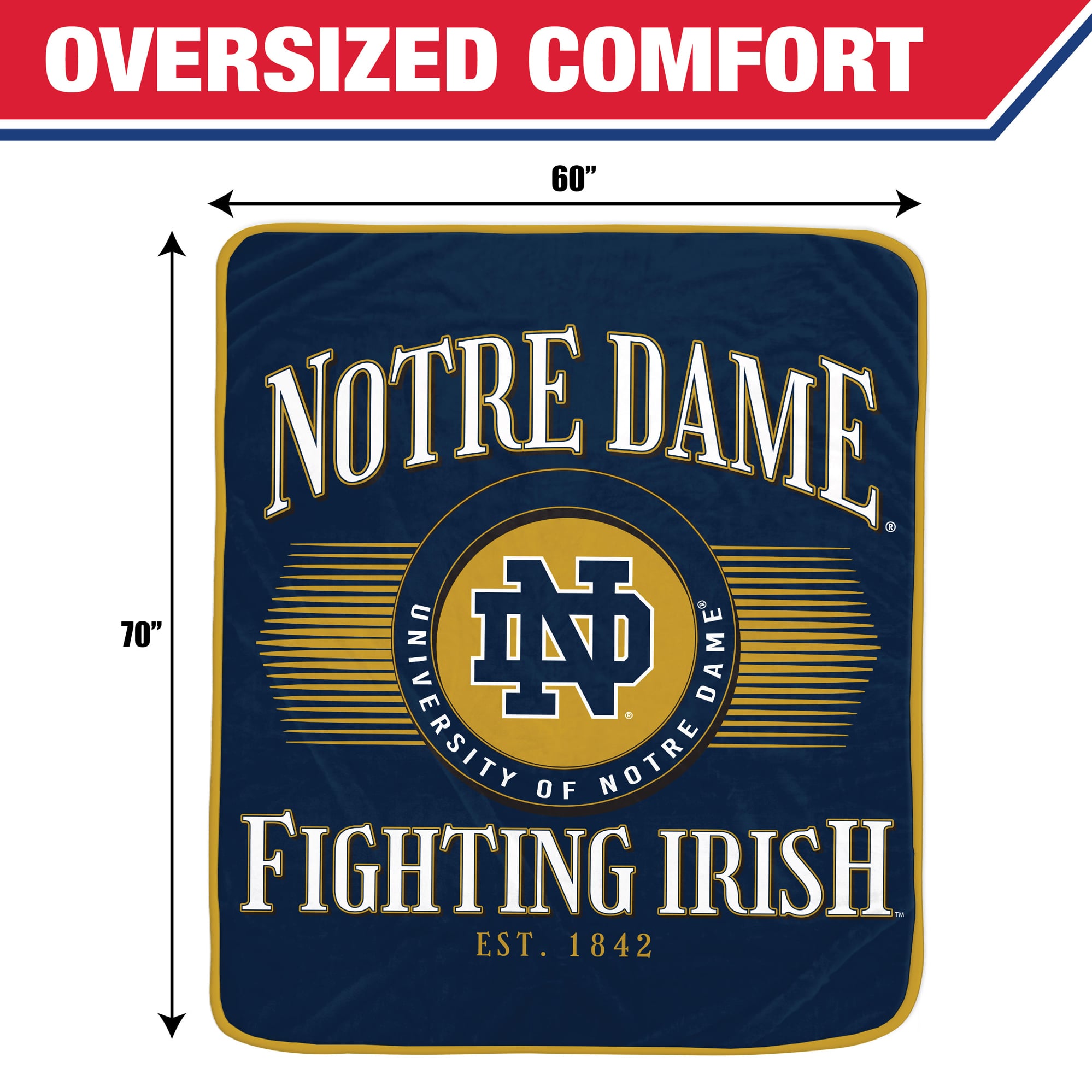 Couverture Pegasus Notre Dame Fighting Irish Spotlight Arch 60" x 70" ultra douce