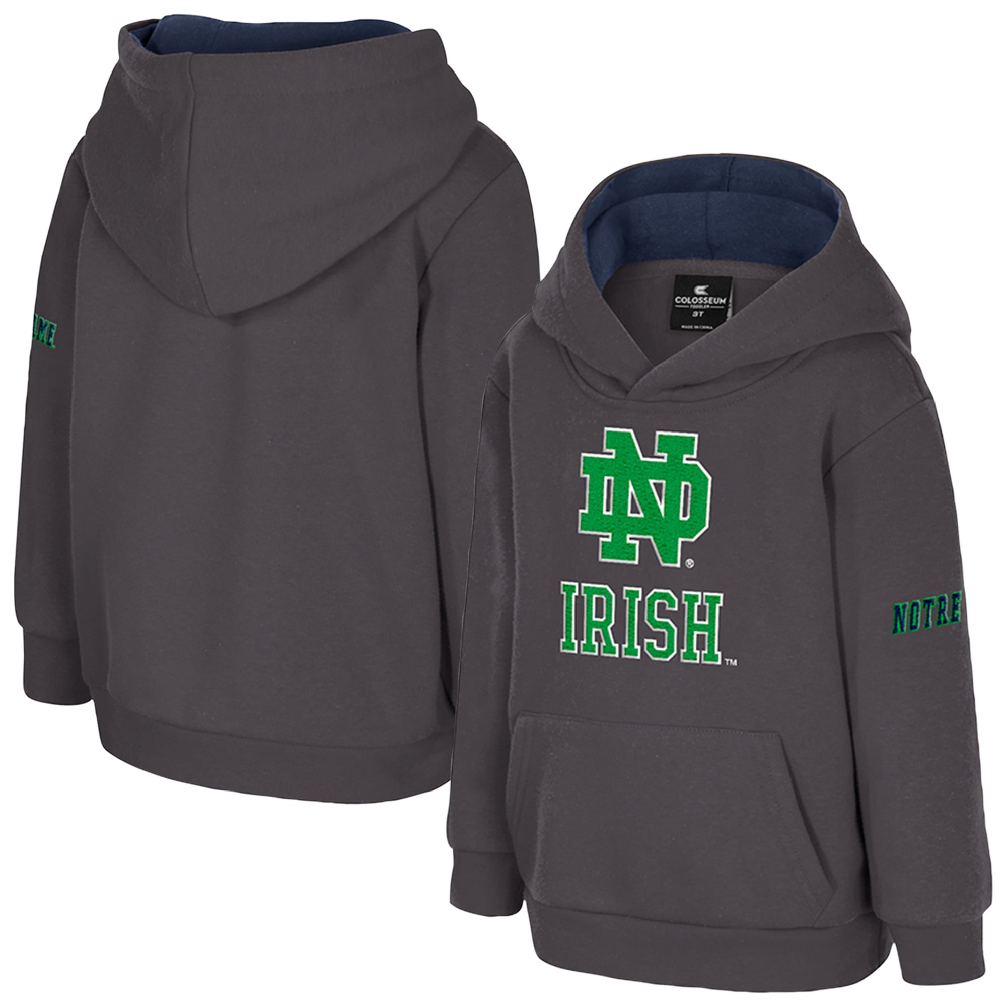 Toddler Colosseum  Charcoal Notre Dame Fighting Irish Big Logo Fleece Pullover Hoodie