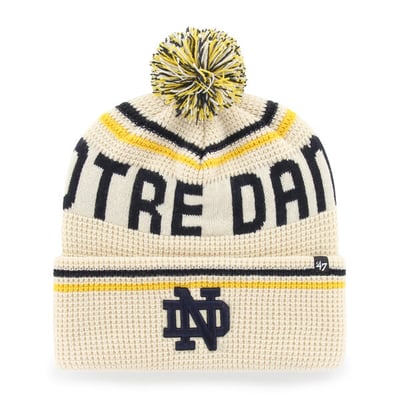  Notre Dame Fighting Irish '47 Unisex Quattrle Waffle Cuffed Knit Hat with Pom - Cream