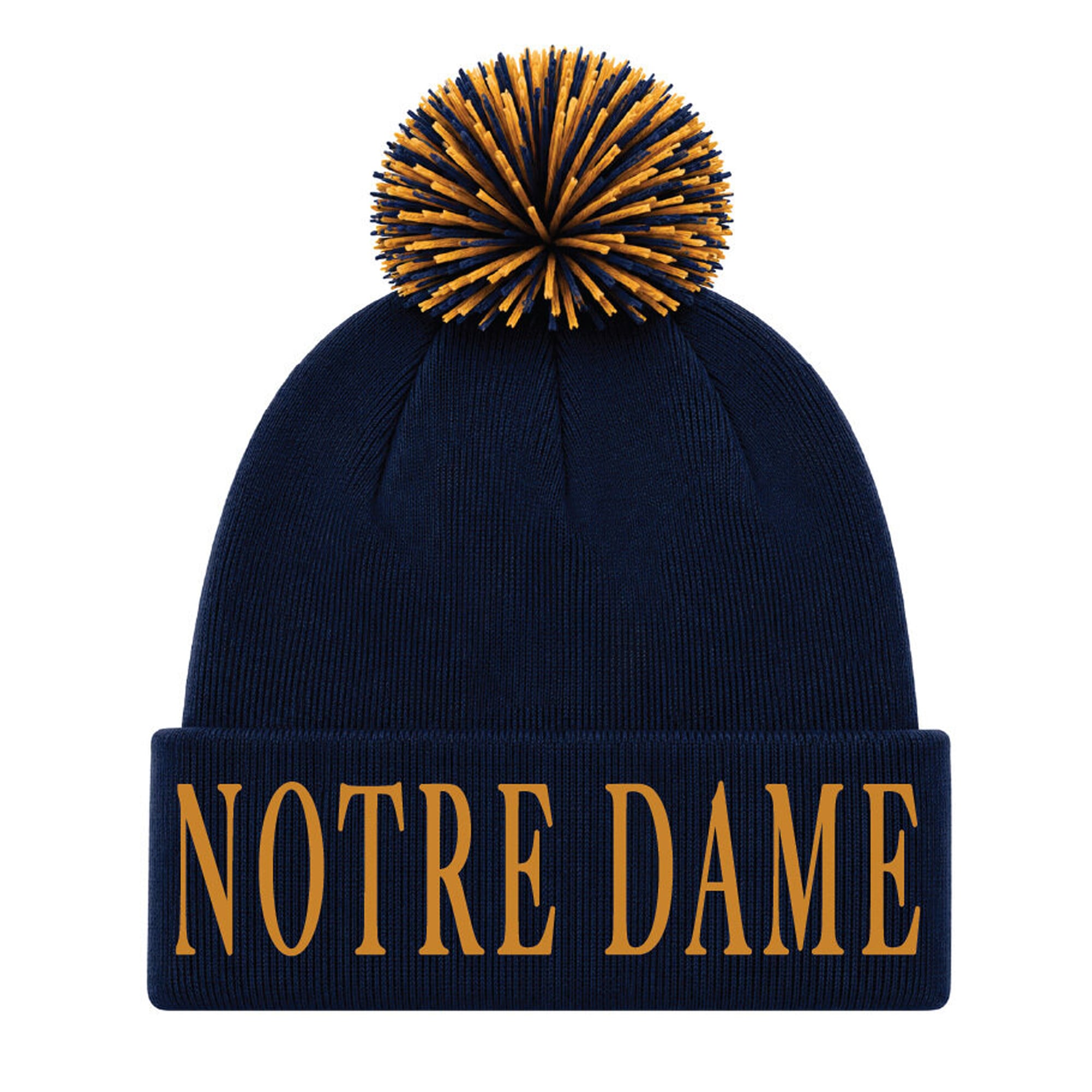 Bonnet unisexe Under Armour Notre Dame Fighting Irish bleu marine à revers et pompon