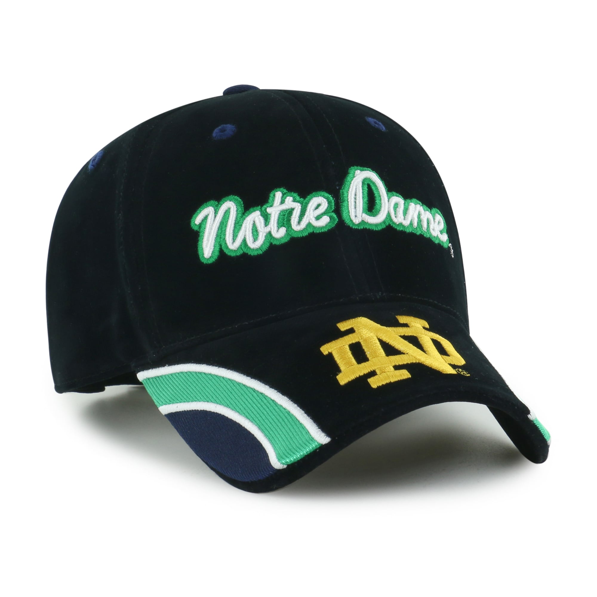 Casquette ajustable pour femme « 47 Black Notre Dame Fighting Irish » en velours denim avec inscription MVP