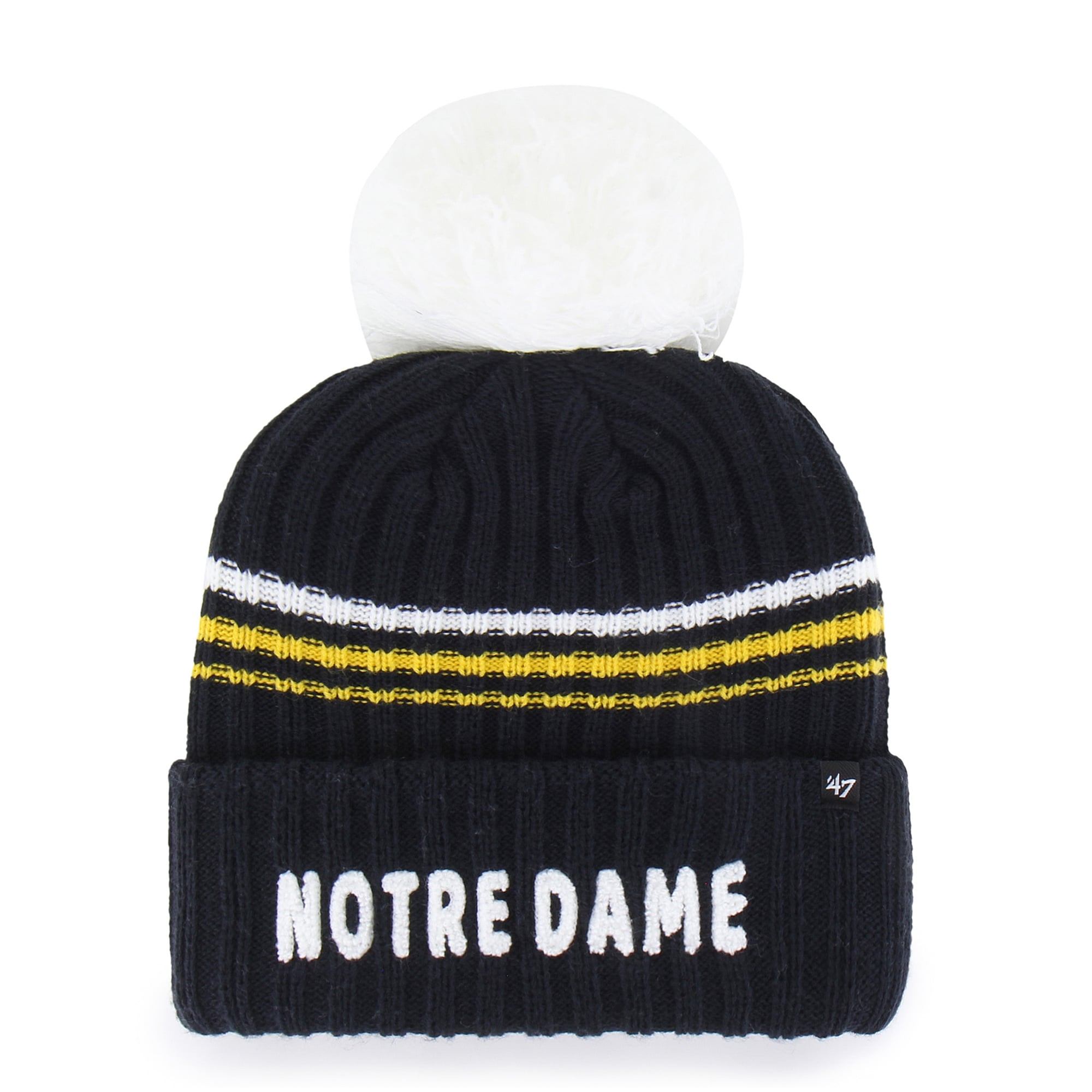 Bonnet en maille duveteuse à gros pompon, modèle 47 Navy Notre Dame Fighting Irish, pour femme