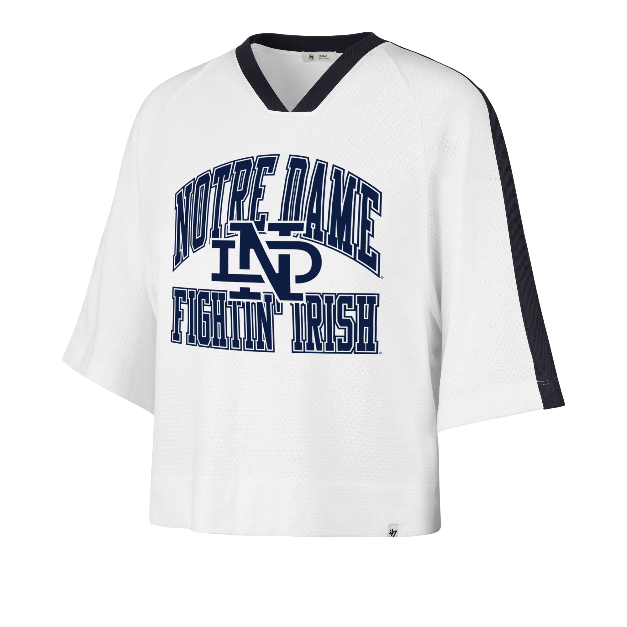 Women's '47 White Notre Dame Fighting Irish Big Overarch Drop Needle Raglan V-Neck T-Shirt