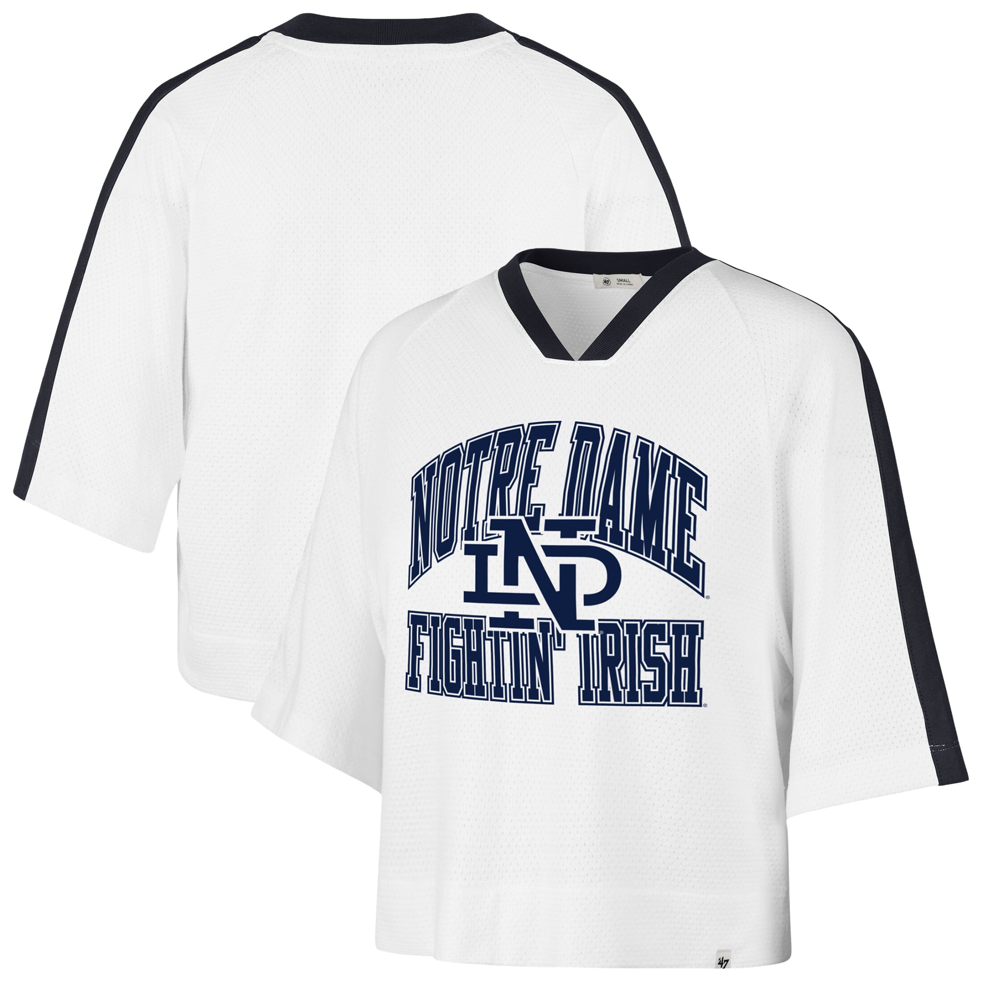 Women's '47 White Notre Dame Fighting Irish Big Overarch Drop Needle Raglan V-Neck T-Shirt
