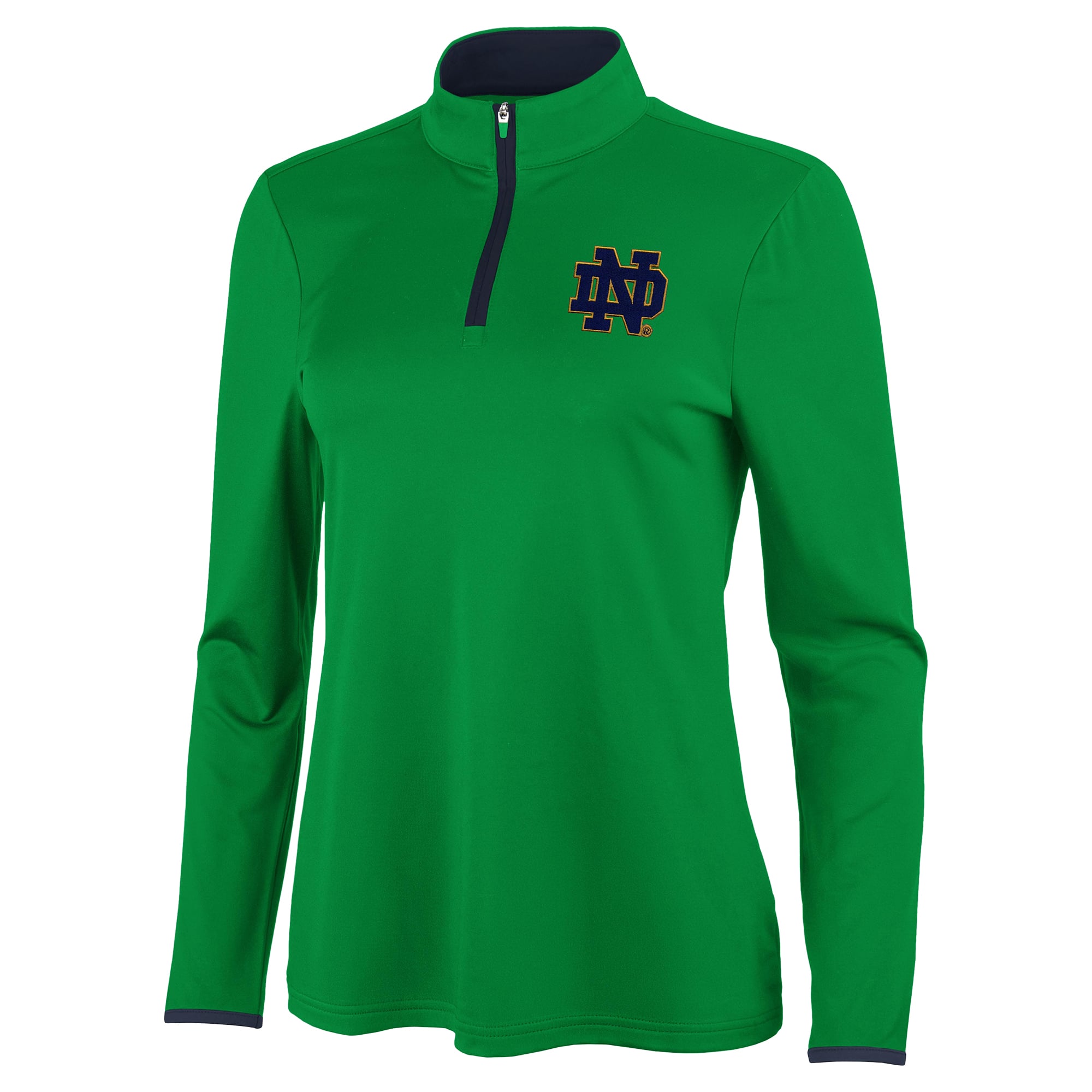 Women's Antigua Green/Navy Notre Dame Fighting Irish Brink Quarter-Zip Pullover