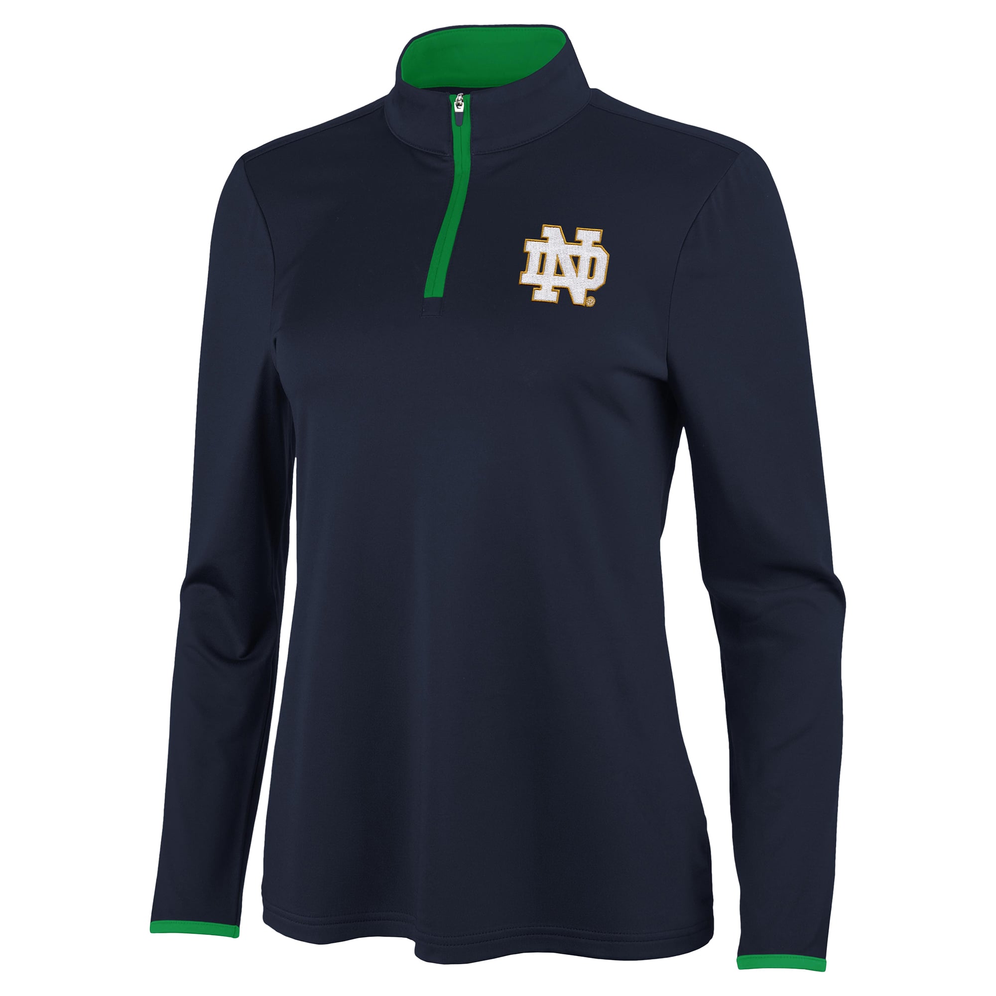 Women's Antigua Navy/Green Notre Dame Fighting Irish Brink Quarter-Zip ...