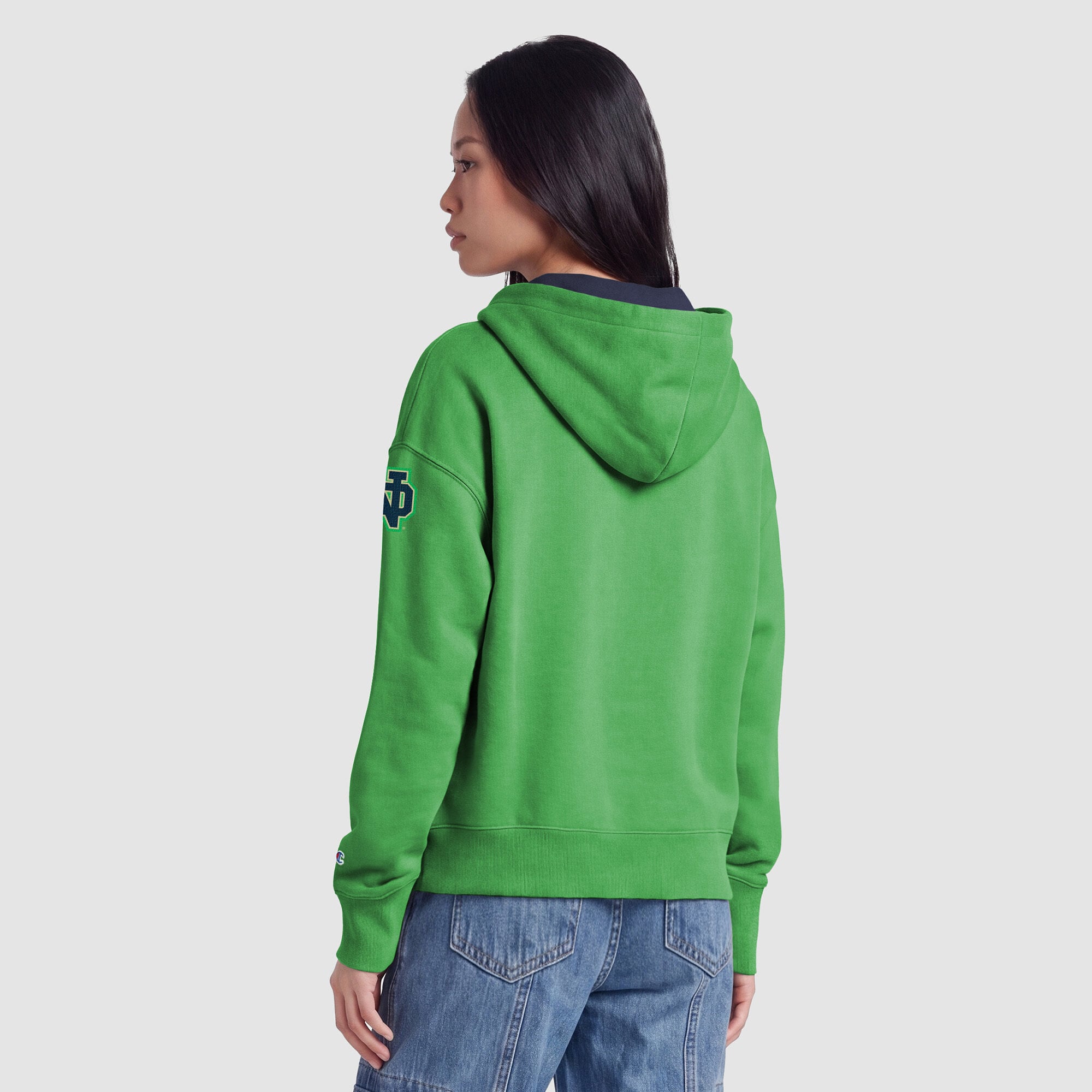 Women's Champion Green Notre Dame Fighting Irish Arch Full-Zip Fleece Hoodie