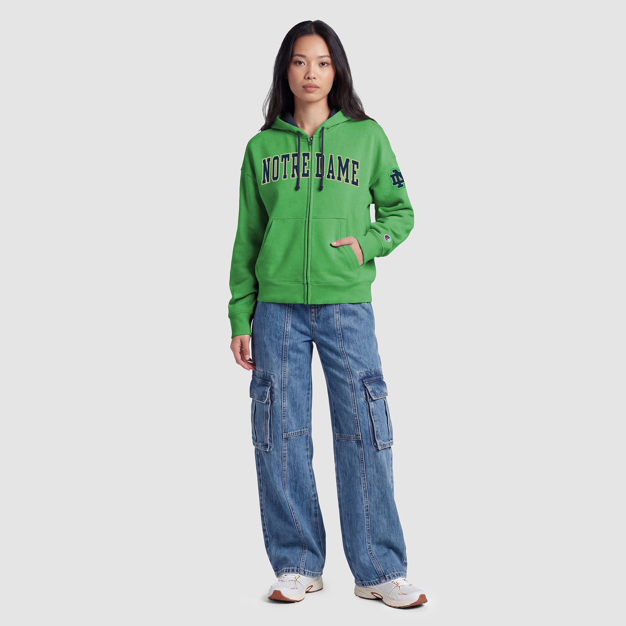 Women's Champion Green Notre Dame Fighting Irish Arch Full-Zip Fleece Hoodie