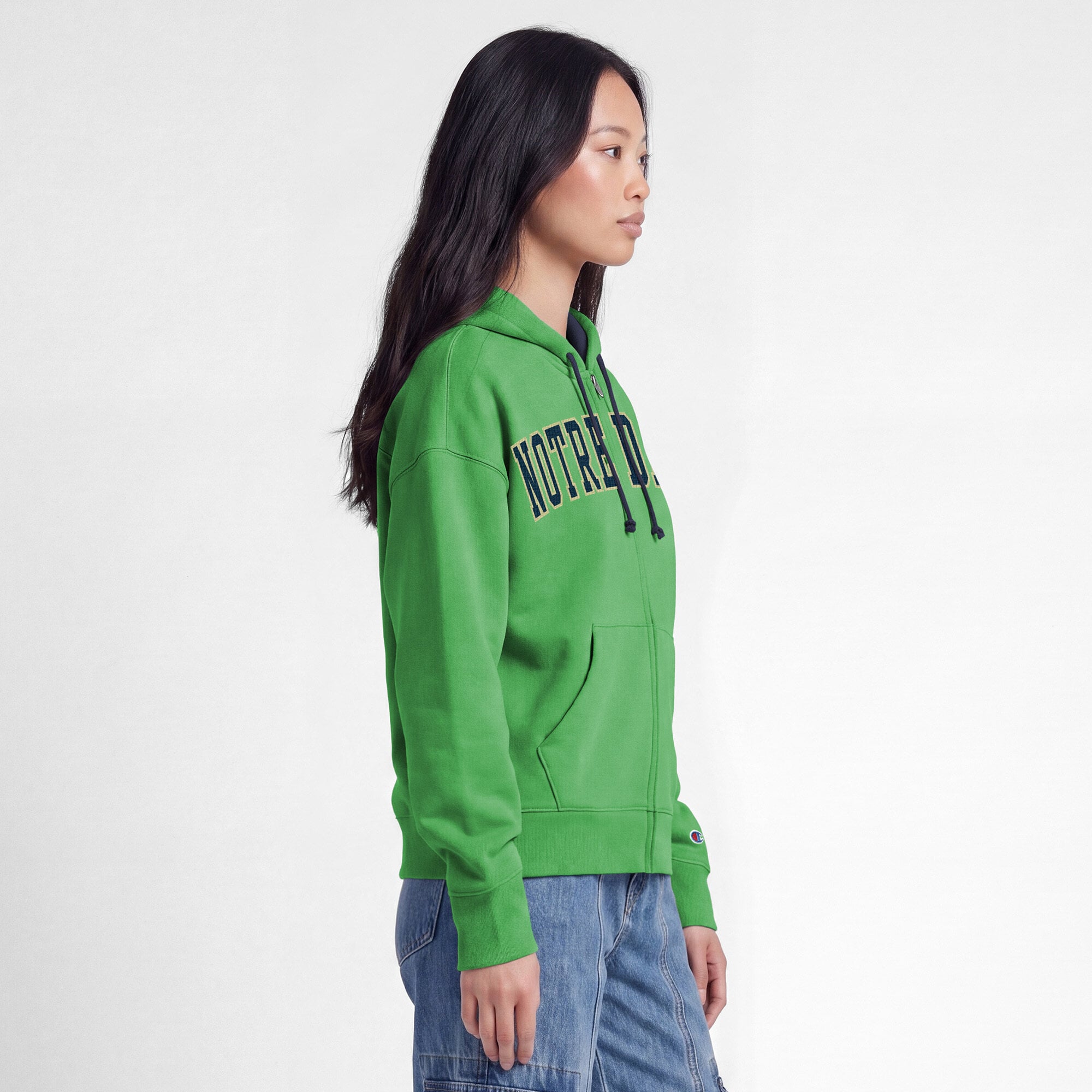 Women's Champion Green Notre Dame Fighting Irish Arch Full-Zip Fleece Hoodie