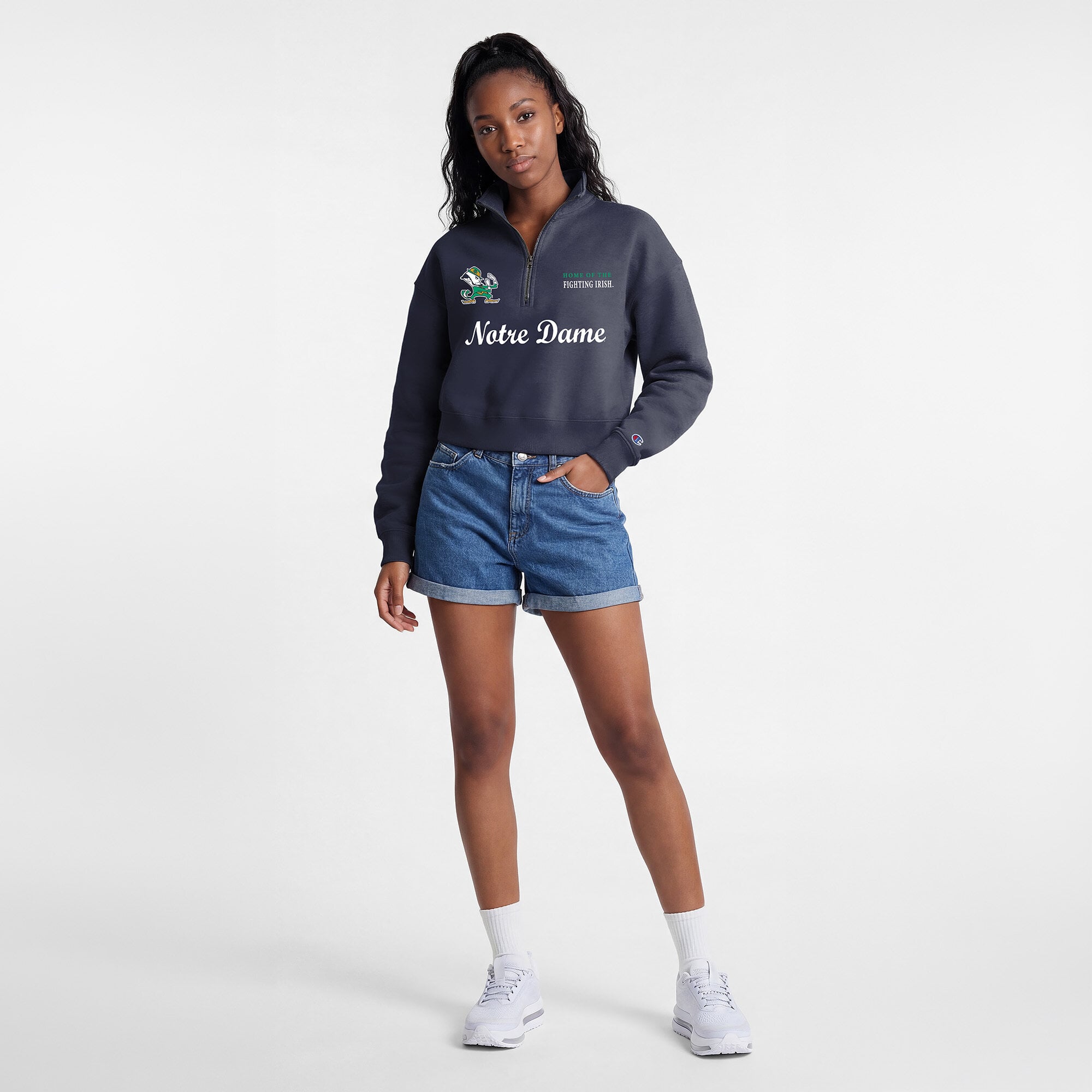 Women's Champion Navy Notre Dame Fighting Irish Academic Triumph Quarter-Zip Tri-Blend Pullover