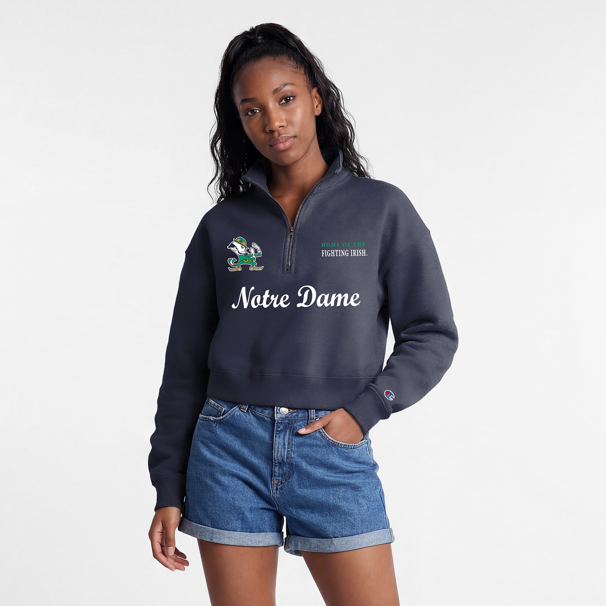 Women's Champion Navy Notre Dame Fighting Irish Academic Triumph Quarter-Zip Tri-Blend Pullover
