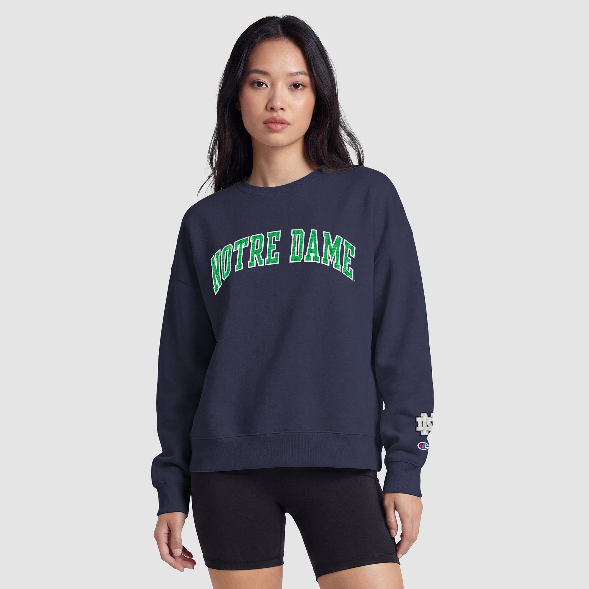 Women's Champion Navy Notre Dame Fighting Irish Fleece Crew Sweatshirt